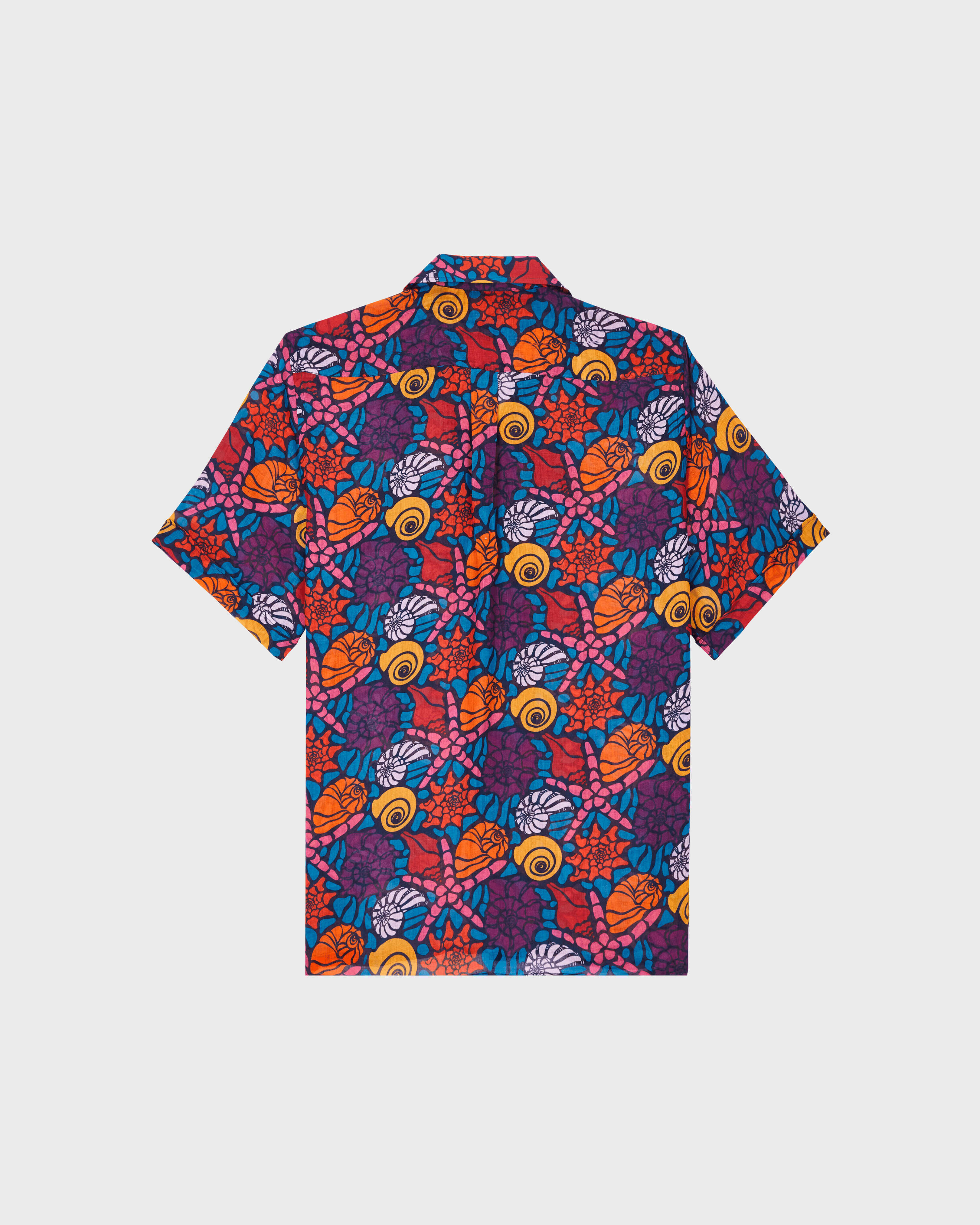 Men Bowling Linen Shirt Noumea Sea Shells BLU MARINE back view