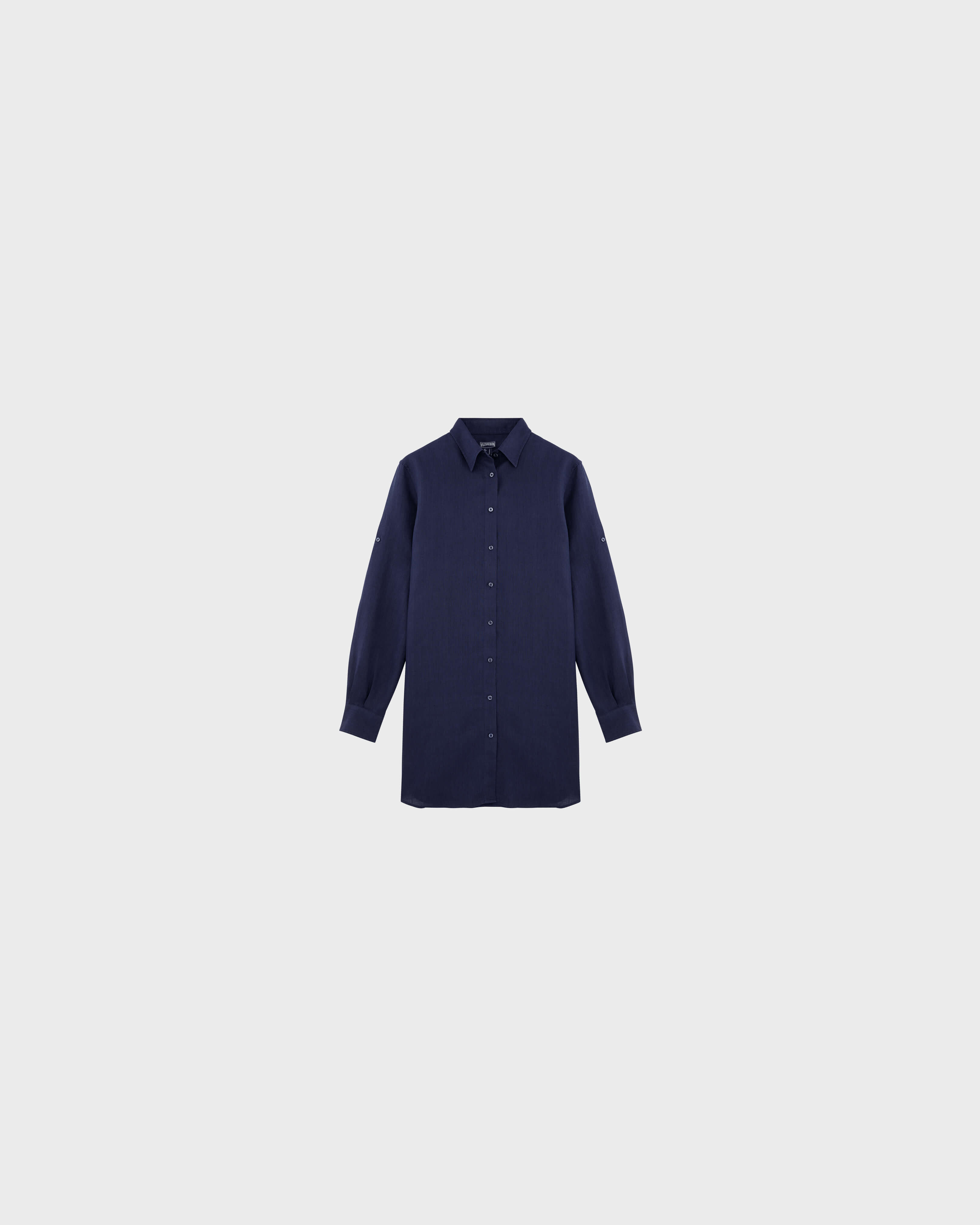 Robe chemise femme unie BLEU MARINE front view
