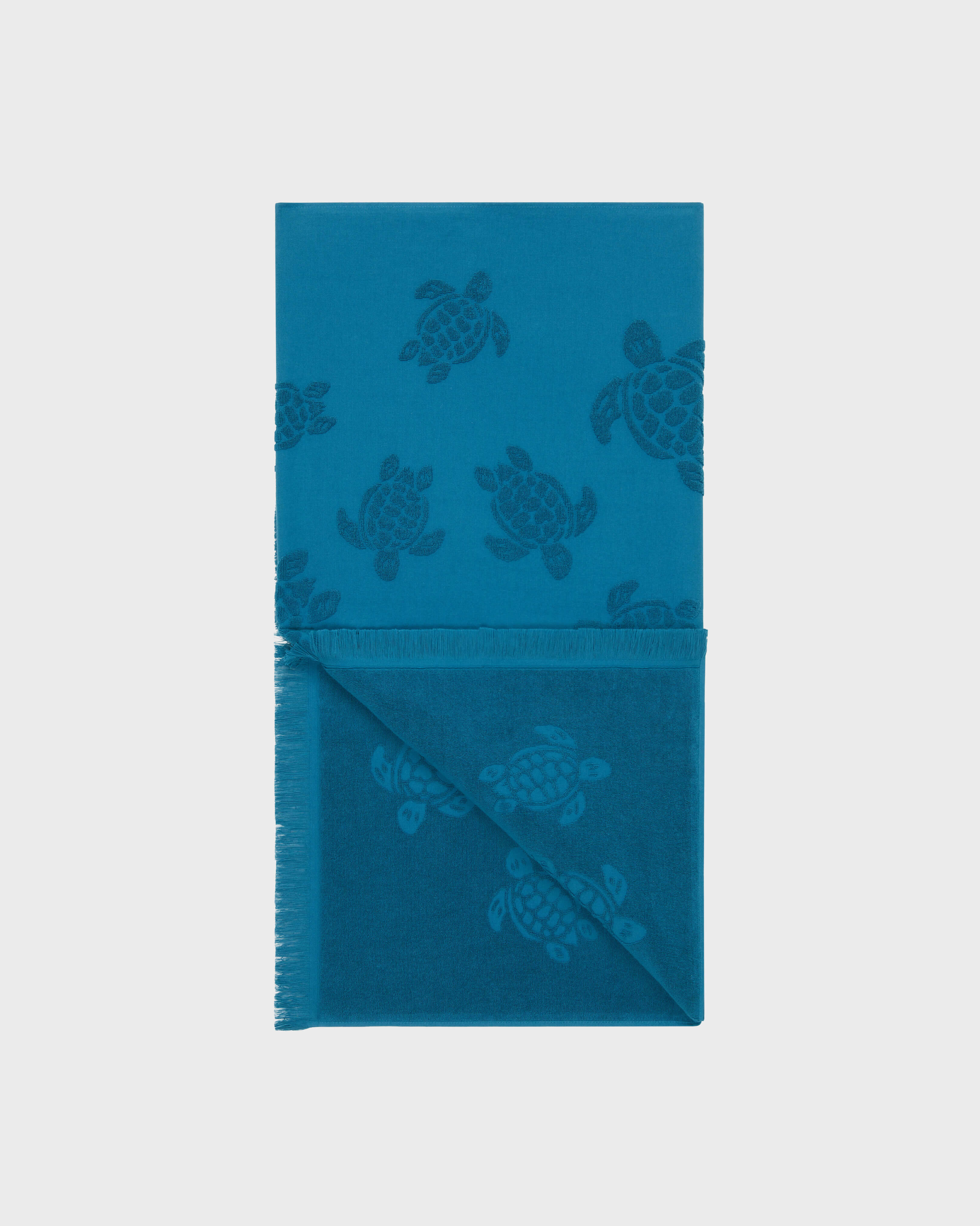 Beach Fouta in Organic Cotton Turtles Jacquard PEACOCK back view