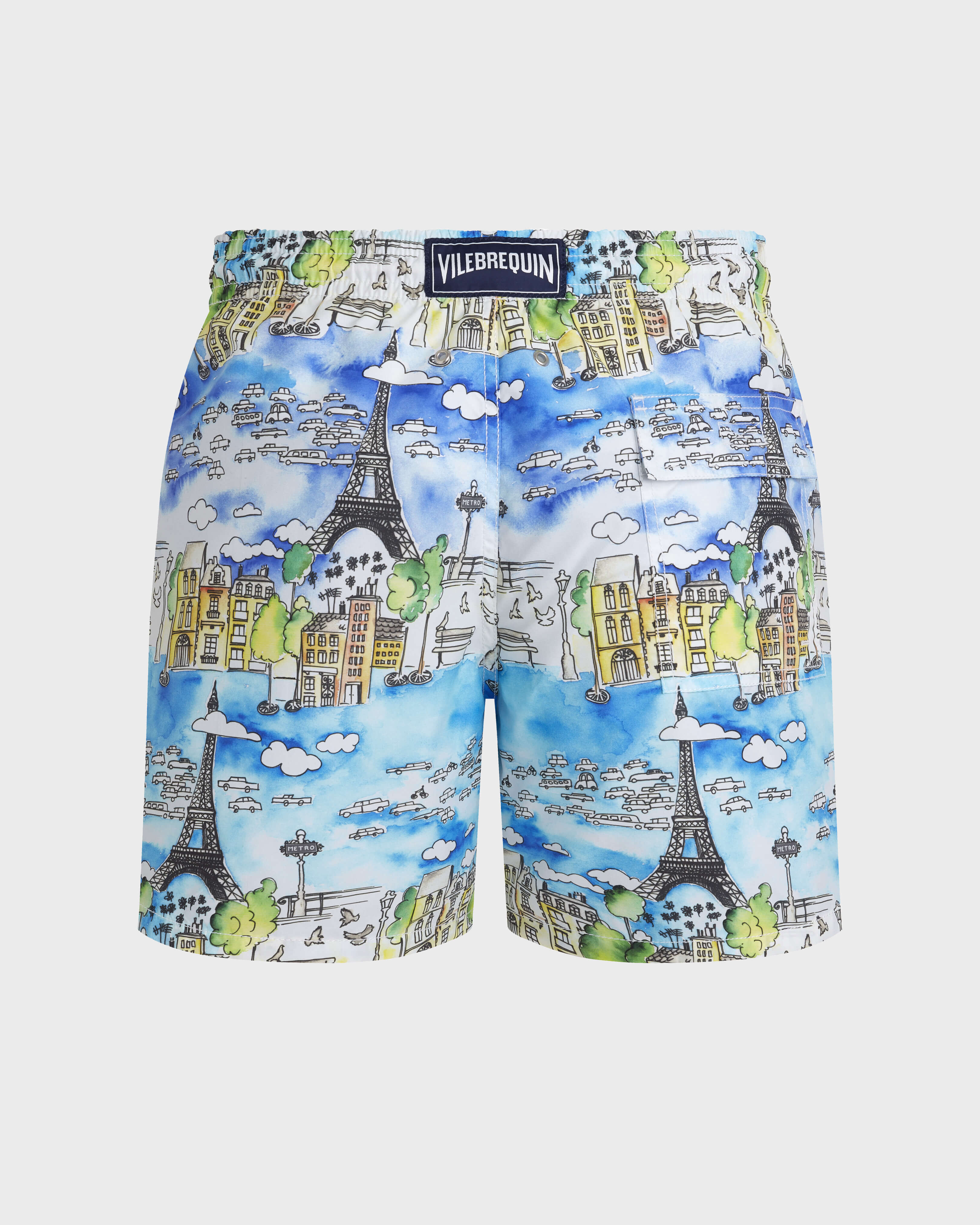 Men Swim Shorts Paris Aquarelle SKY BLUE back view