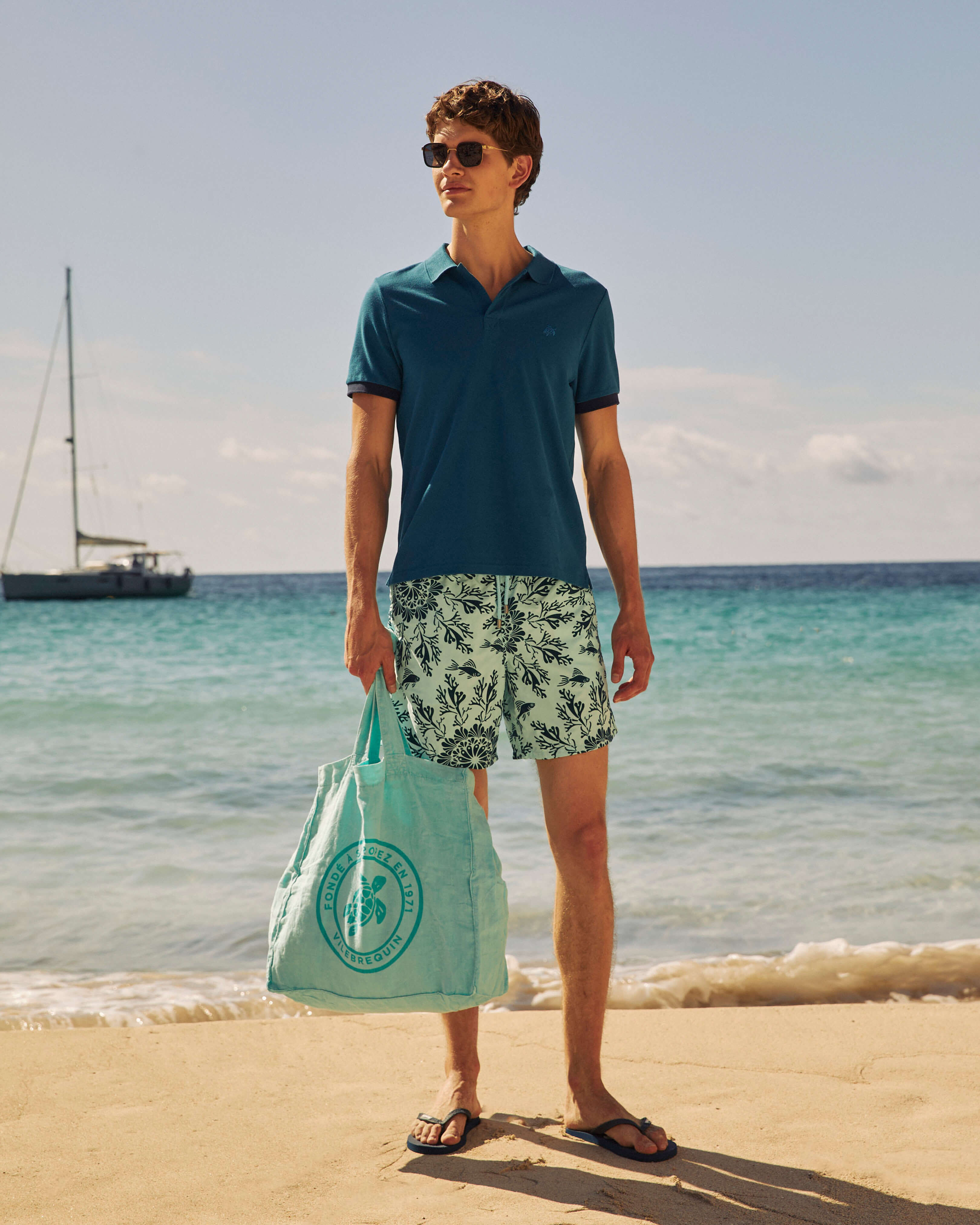Polo de algodón de color liso para hombre PEACOCK look1 view