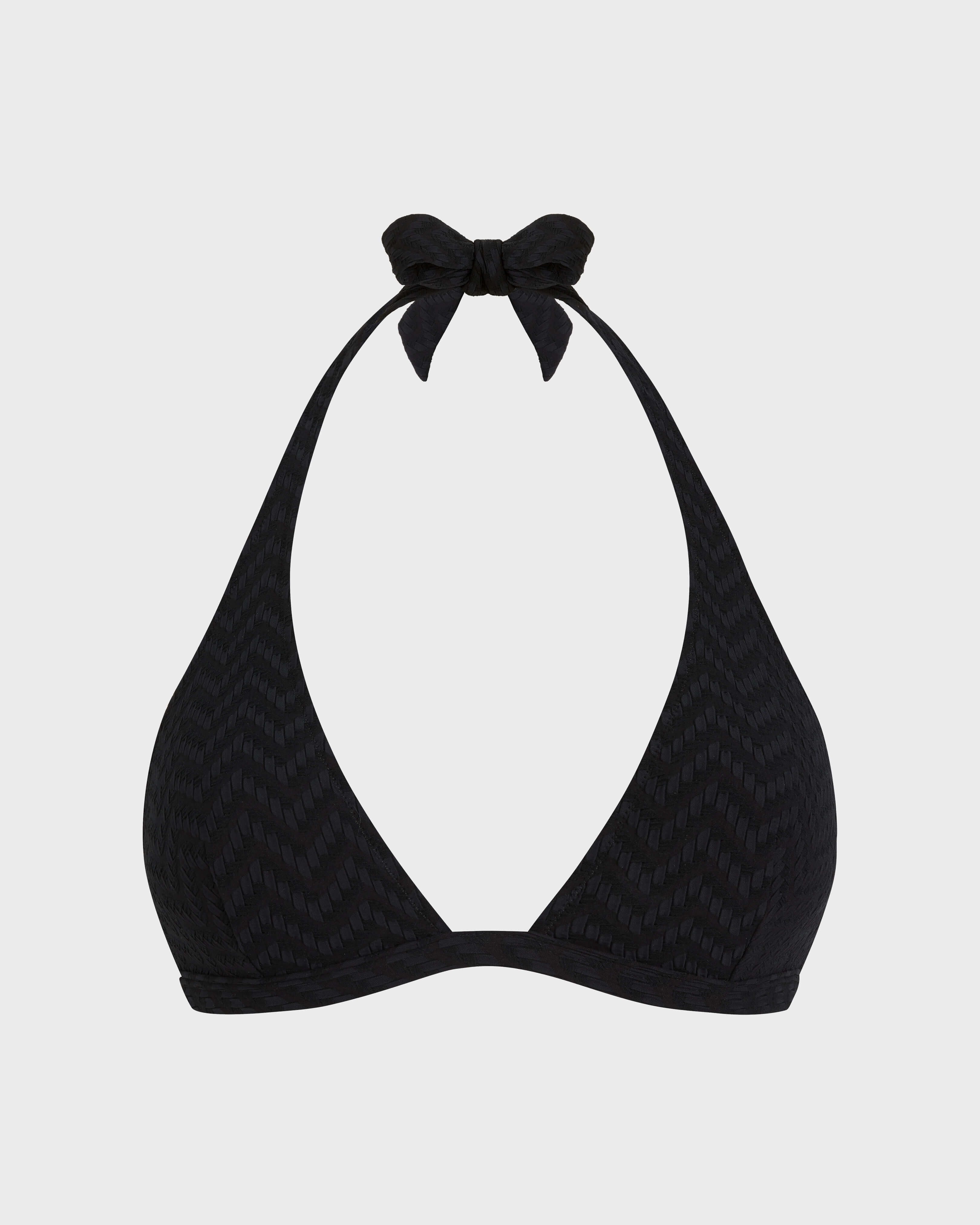 Women Bikini Halter Top Jacquard Chevron BLACK front view