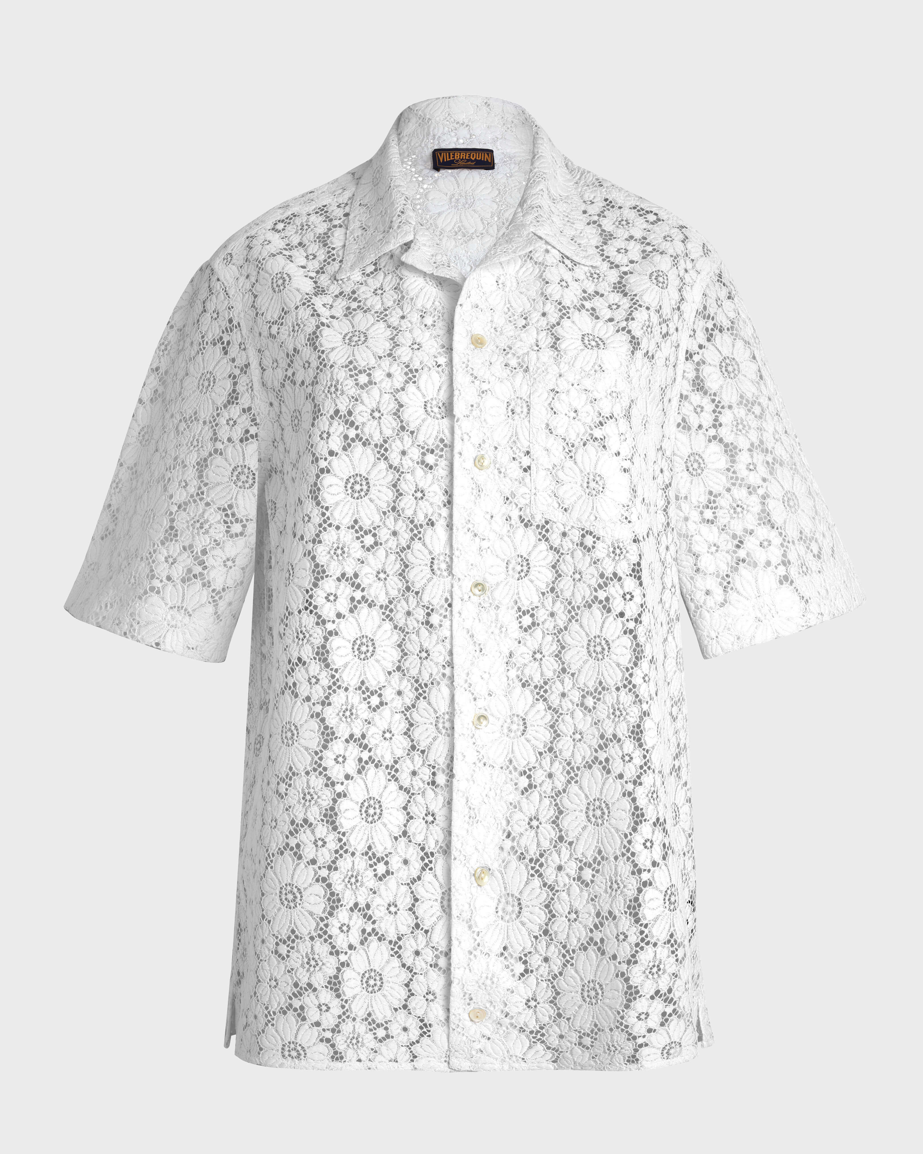 Camisa de manga corta en guipur floral hombre - Collection Limited BLANCO front view