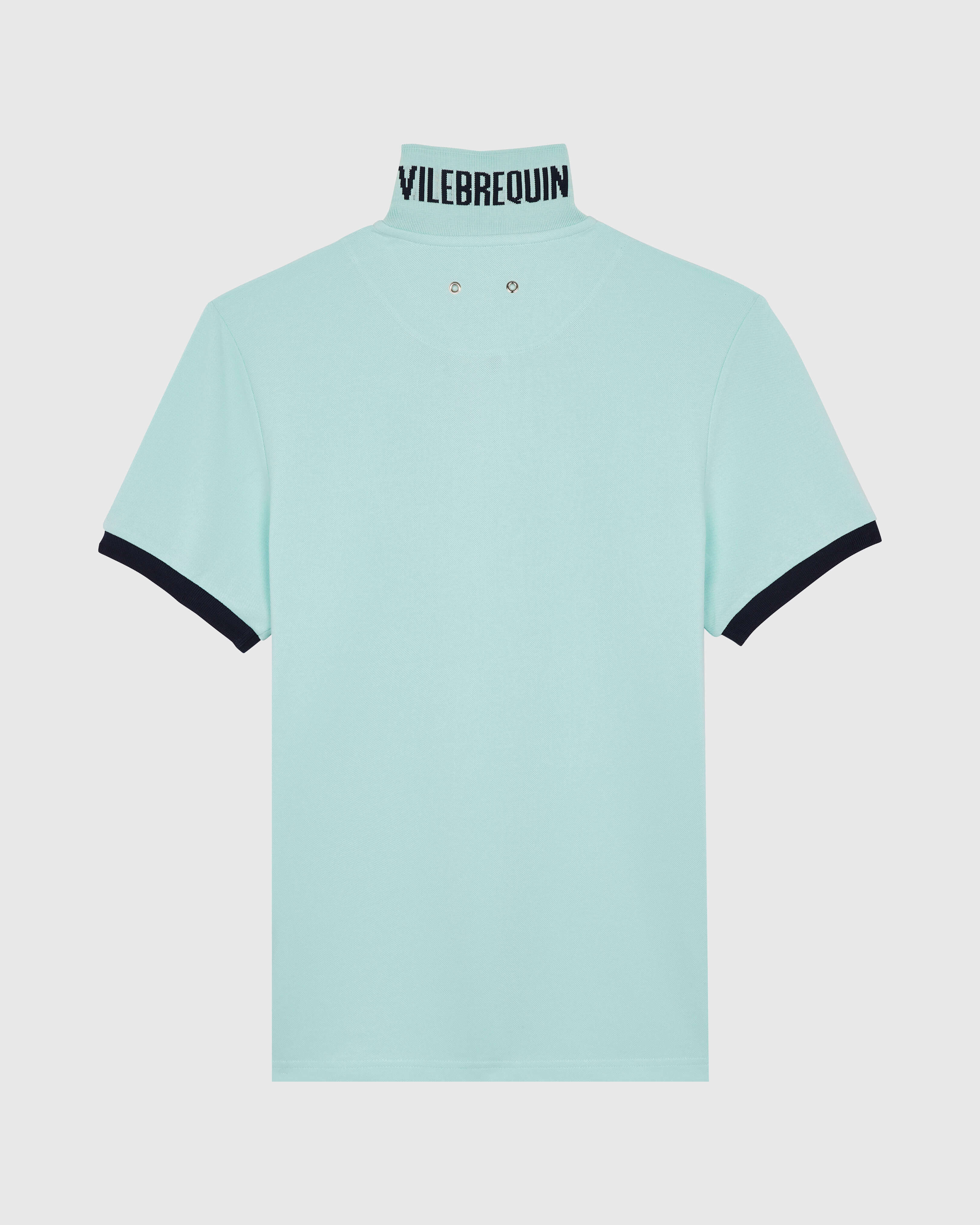 Men Organic Cotton Pique Polo Shirt Solid PACIFIC back view