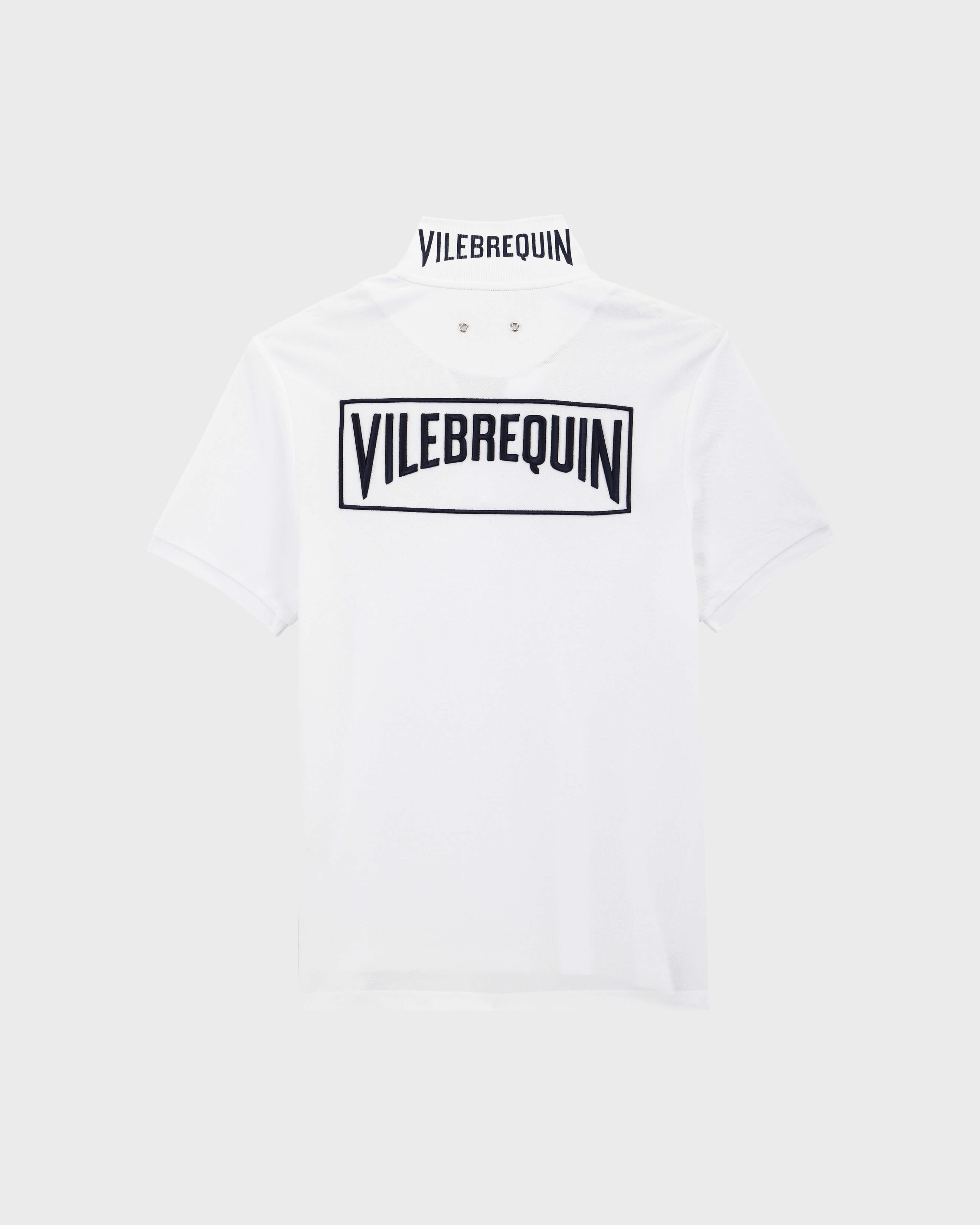 Polo en piqué de algodón de color liso para hombre BLANCO back view