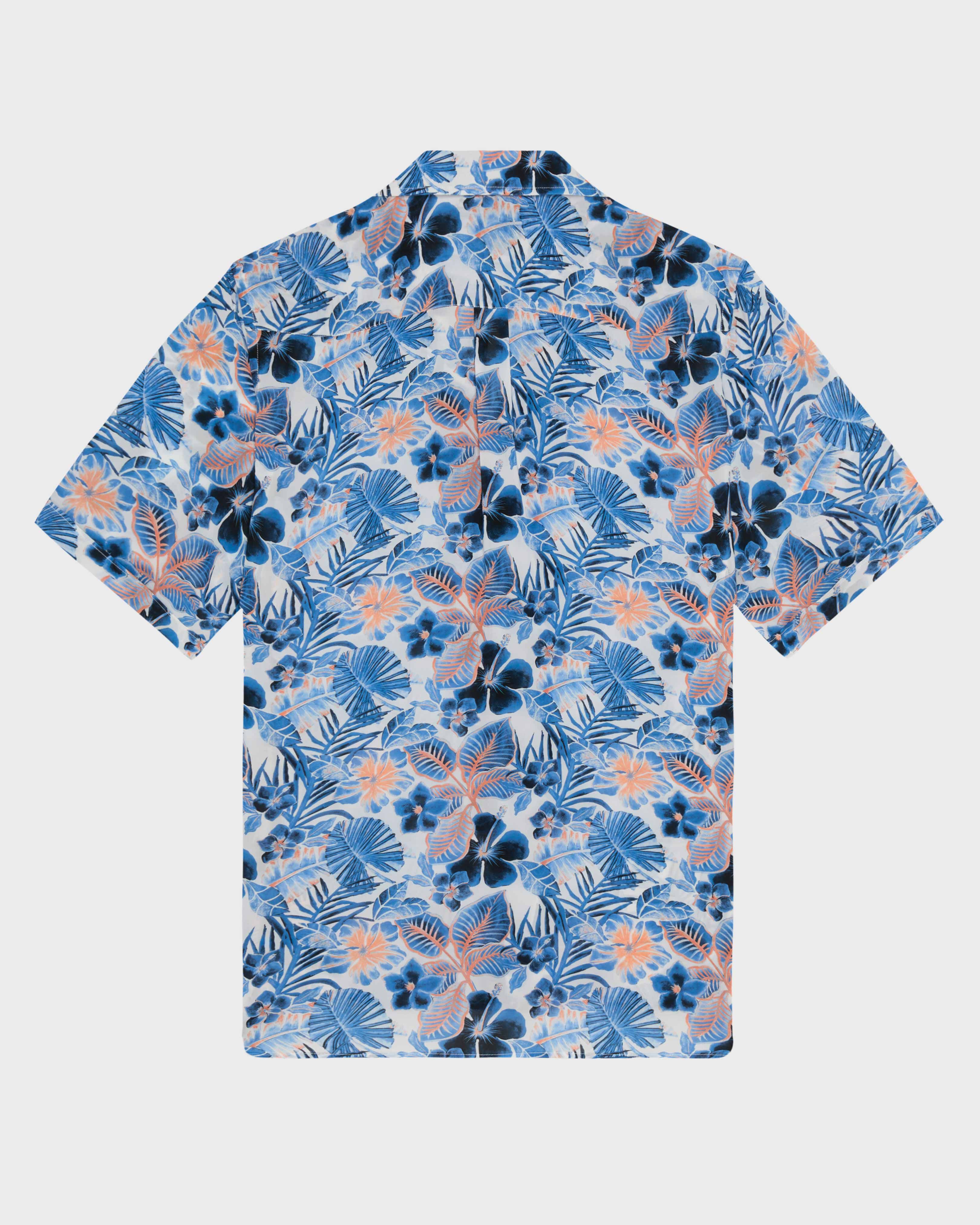 Men Viscose Bowling Shirt Island Flowers WHITE back view