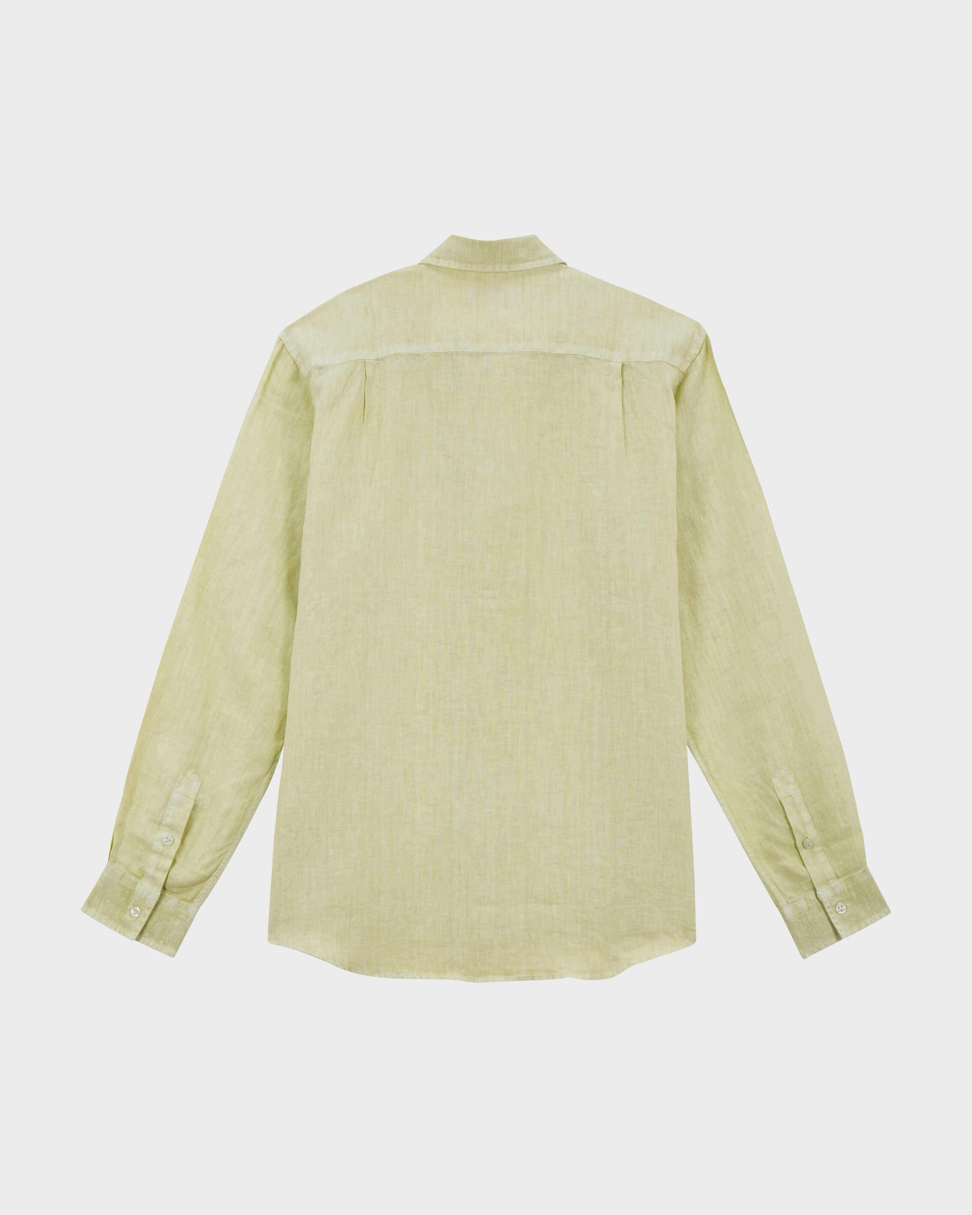 Men Linen Shirt Mineral Dye LEMONGRASS back view