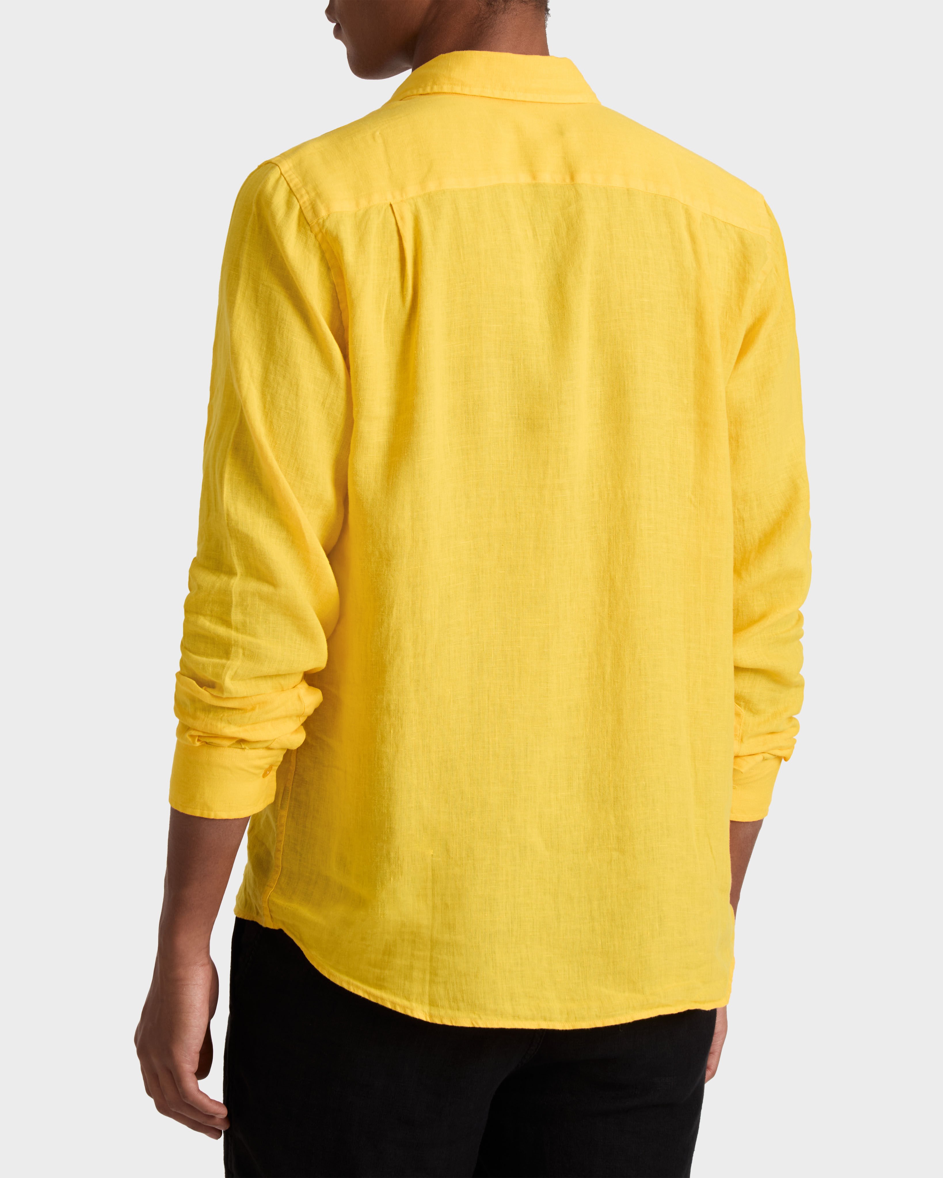 Men Linen Shirt Solid CORN backworn view