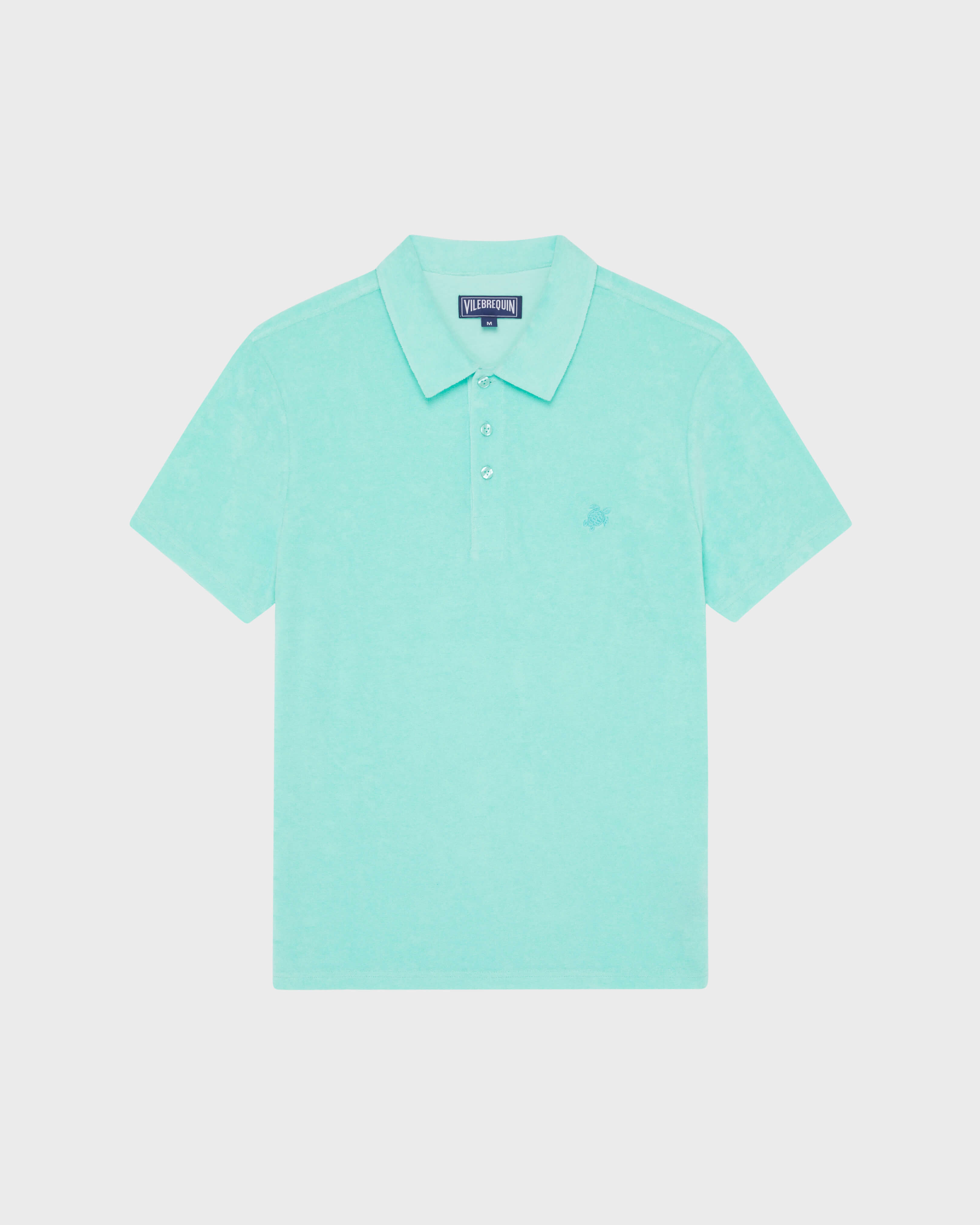 Men Terry Polo Shirt Solid CARIBBEAN front view