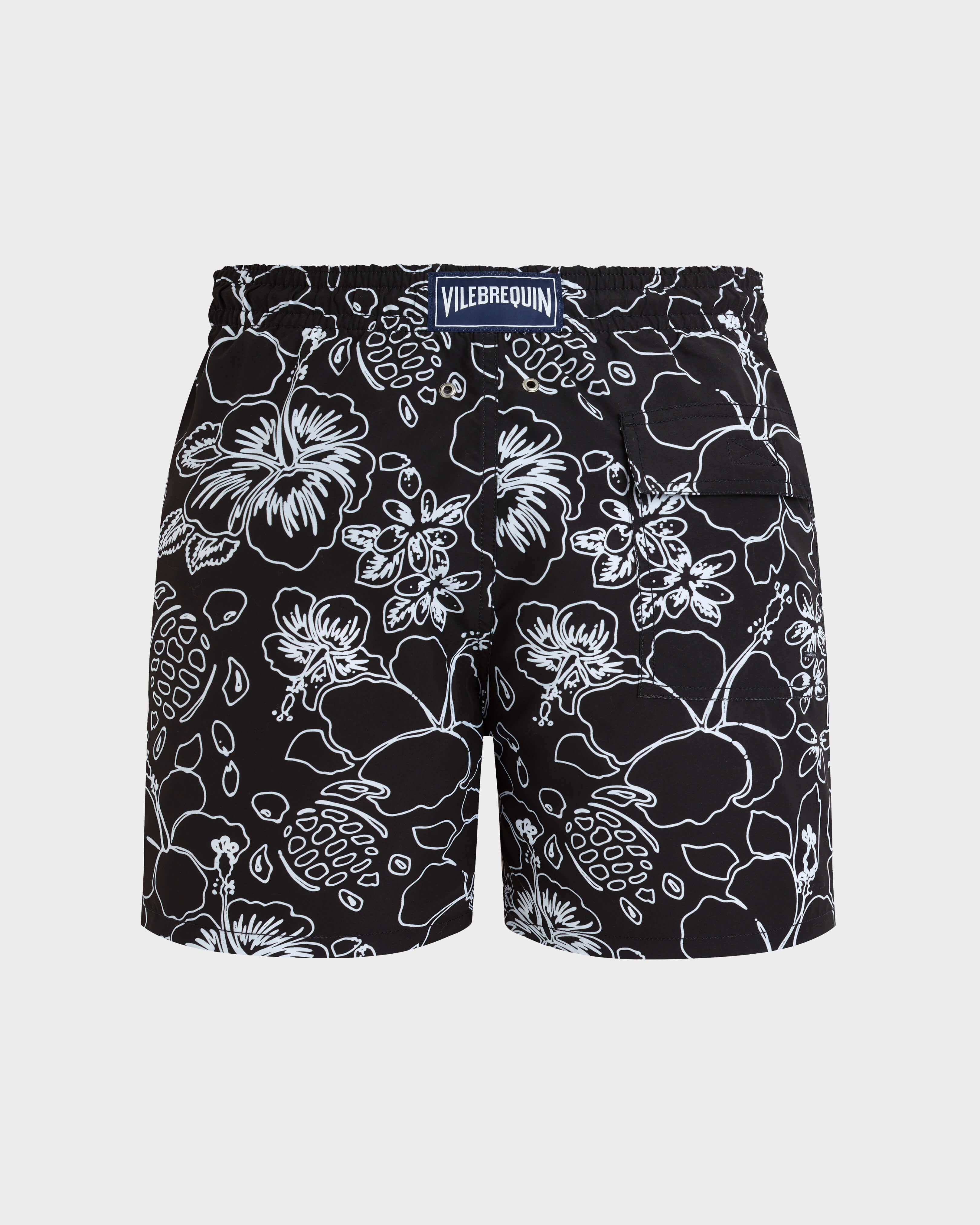 Men Swim Shorts Tropical Turtles Ink BLACK back view