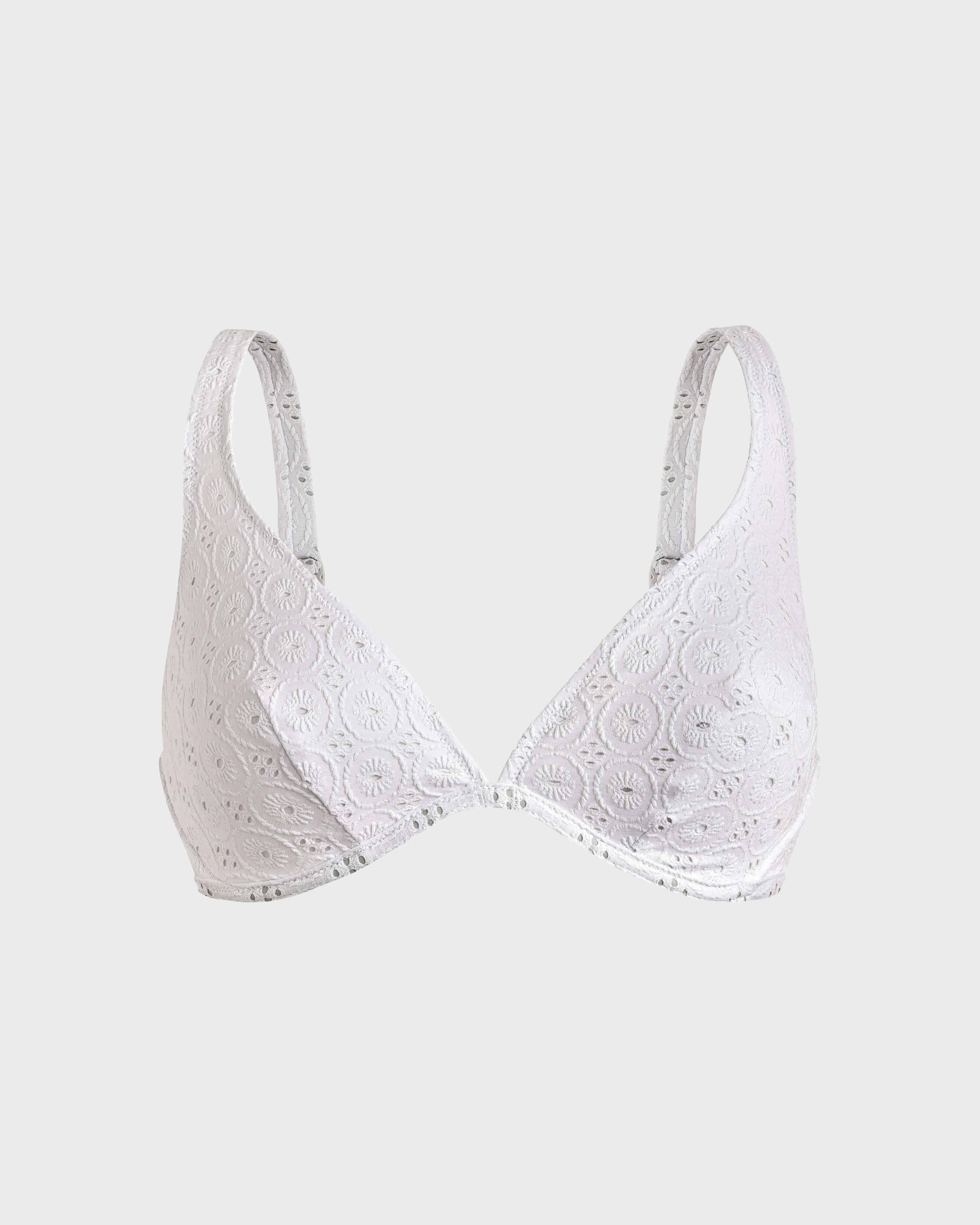 Women Underwire Bikini Top Broderie Anglaise WHITE front view