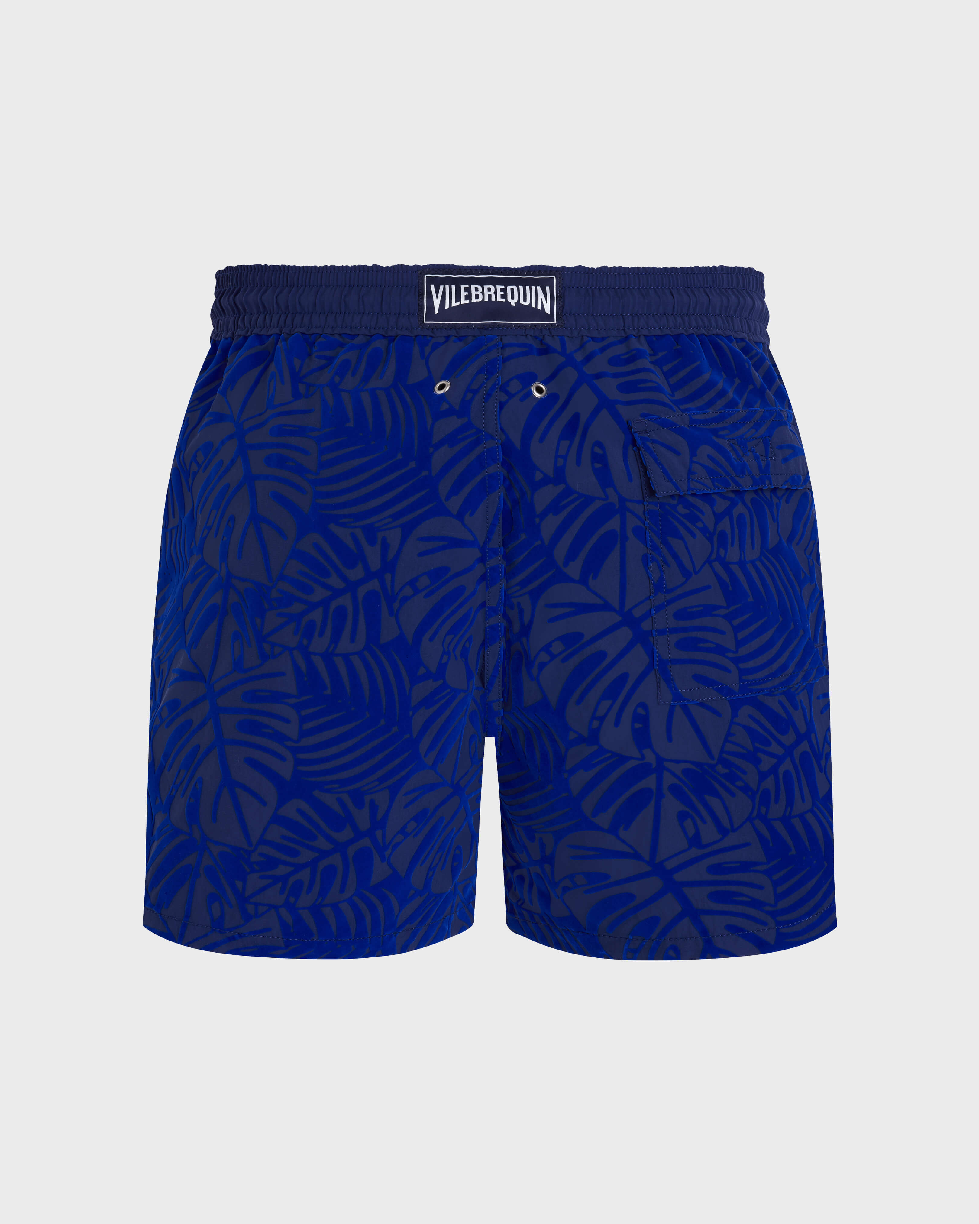 Beflockte Monstrera Badeshorts für Herren INK back view