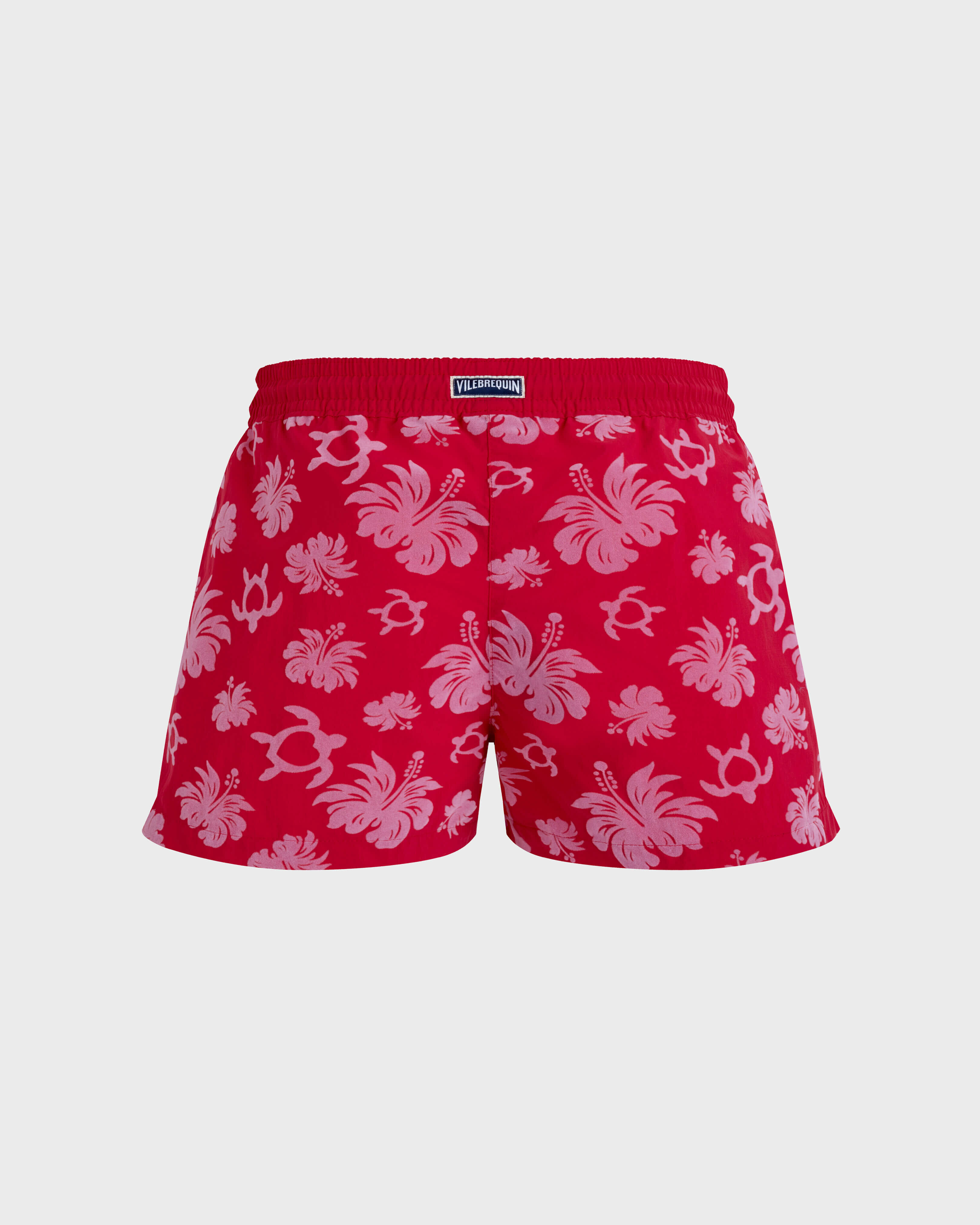 Women Swim Shorts Flocked Turtles heart GOOSEBERRY RED back view