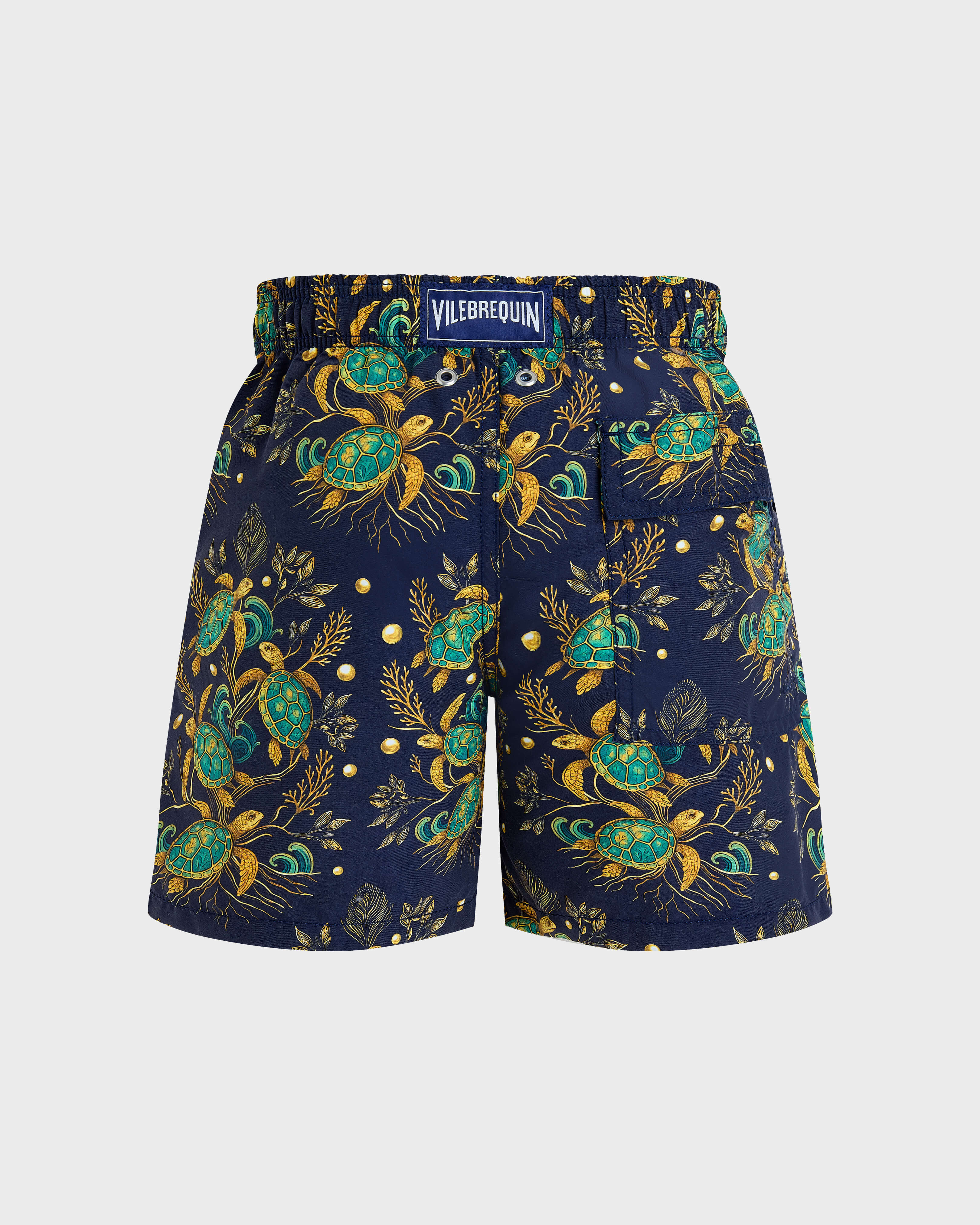 Mangrove Turtles Badeshorts für Jungen – Vilebrequin x Abu Dhabi MARINEBLAU back view