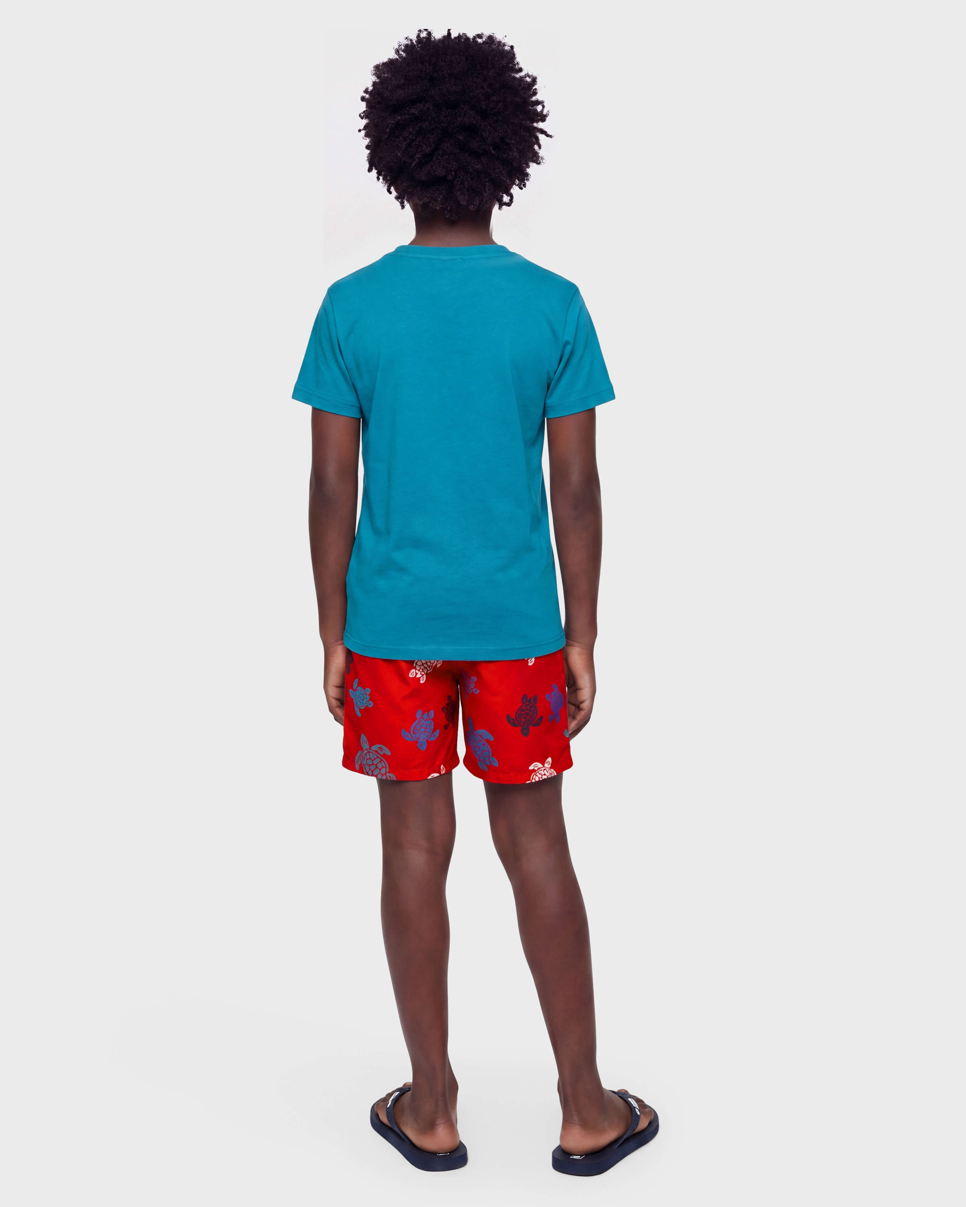 Boys Swimwear Embroidered Ronde Tortues Multicolores - Limited Edition POPPY RED backworn view