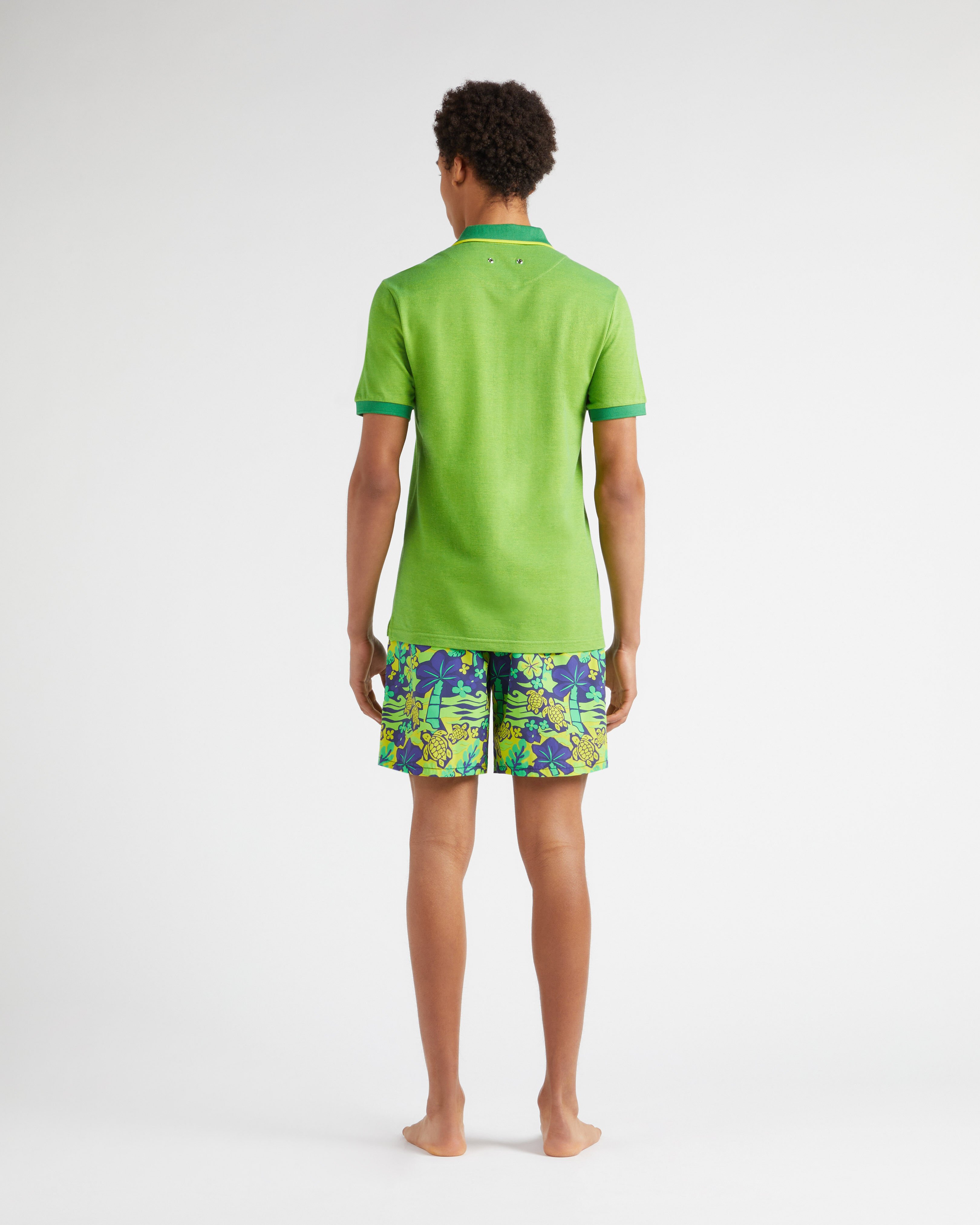 Men Organic Cotton Colour Changing Polo Shirt CHIVE backworn view