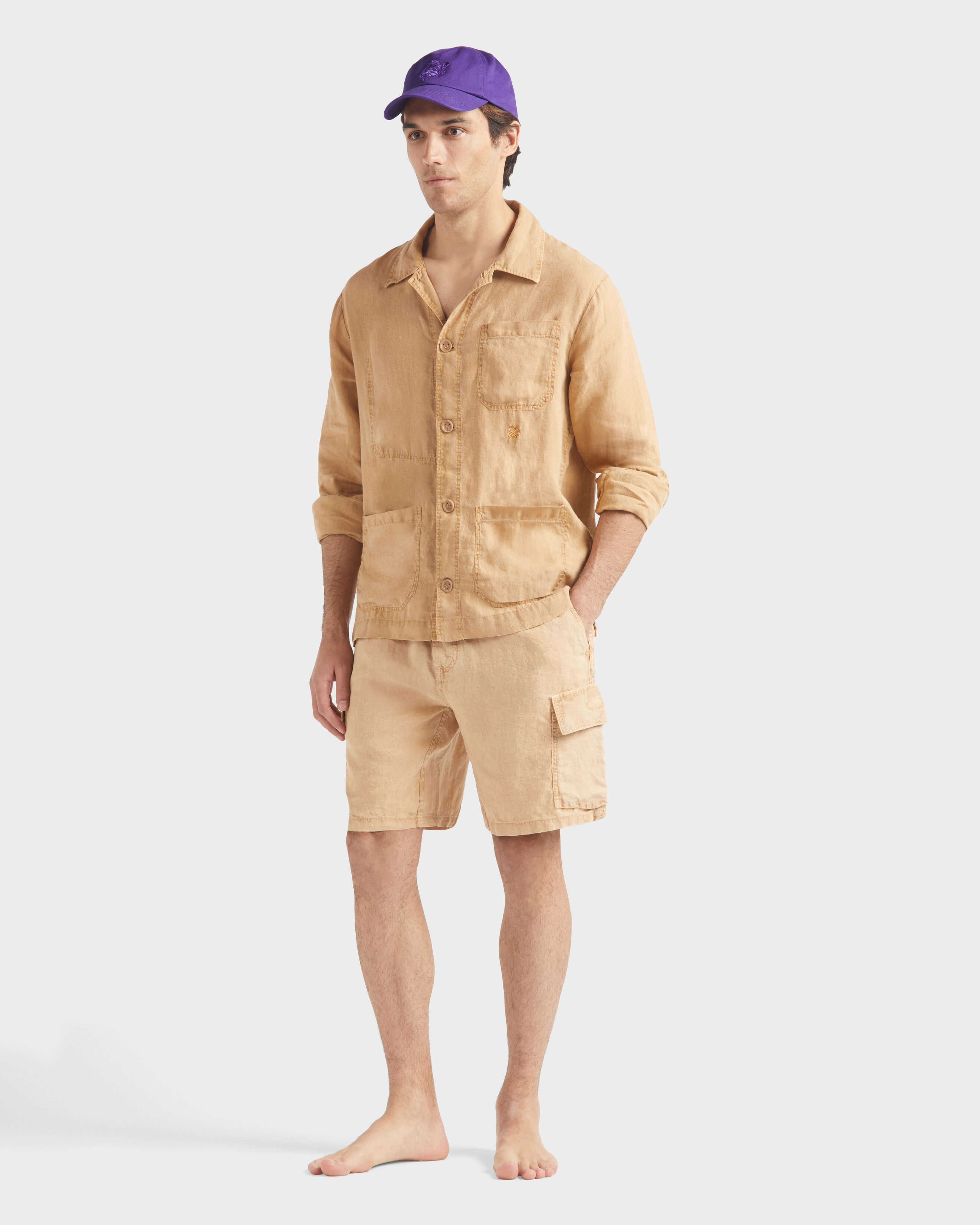 Men Linen Overshirt Mineral Dye Color MOCHA supp1 view