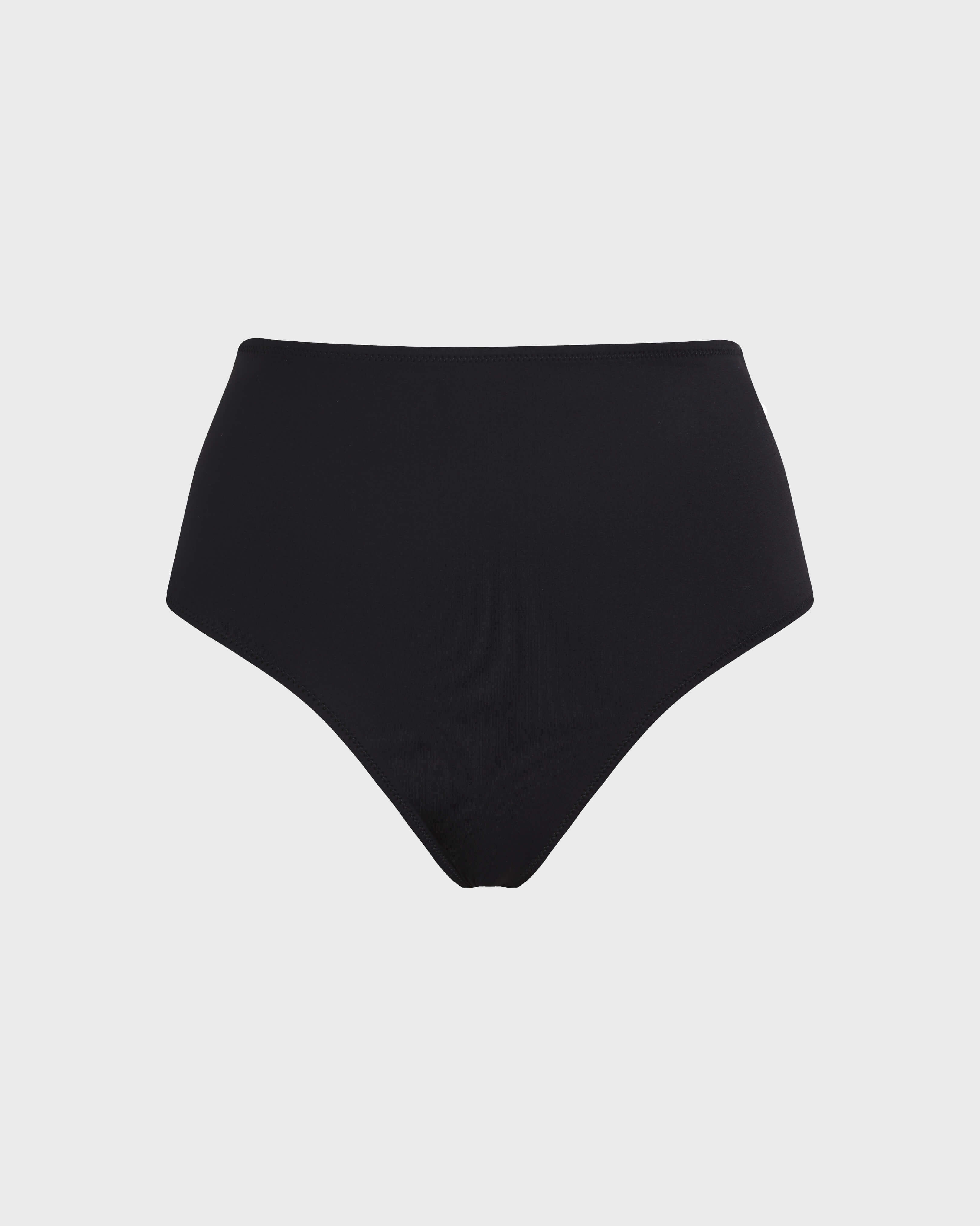 Braguita de bikini de talle alto de color liso para mujer NEGRO front view