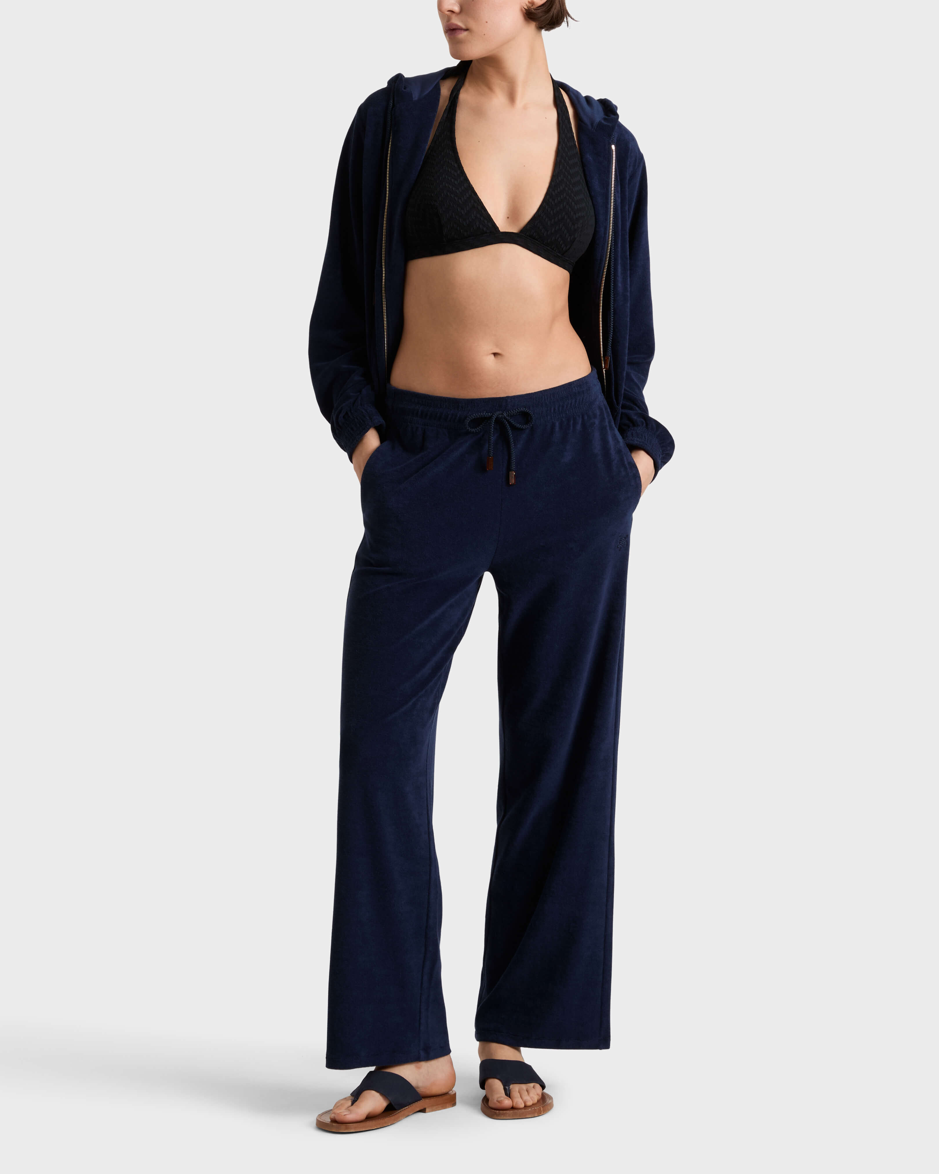 Solid Frottee-Hose für Damen MARINEBLAU frontworn view