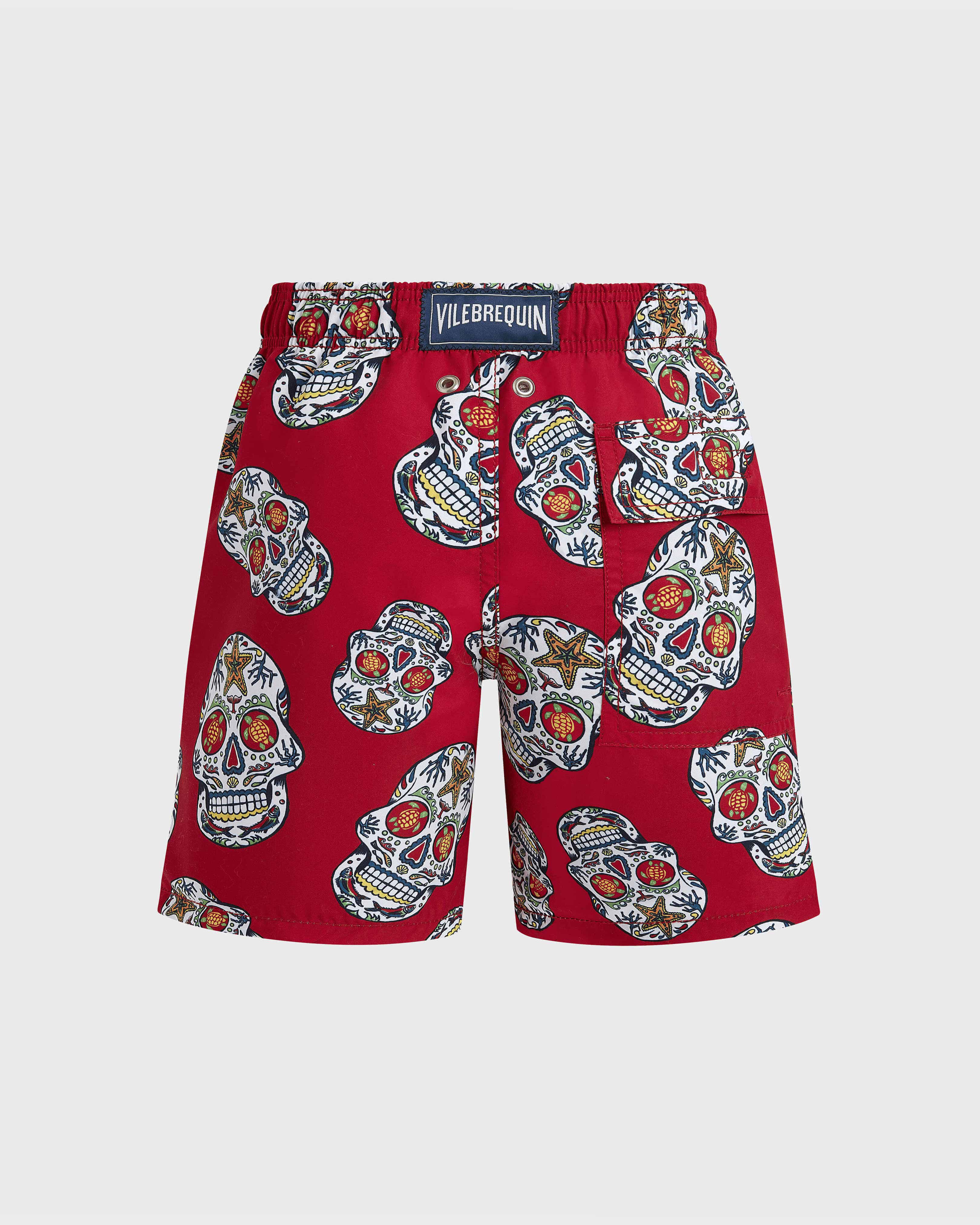 Boys Swim shorts Día de Muertos LIPSTICK back view