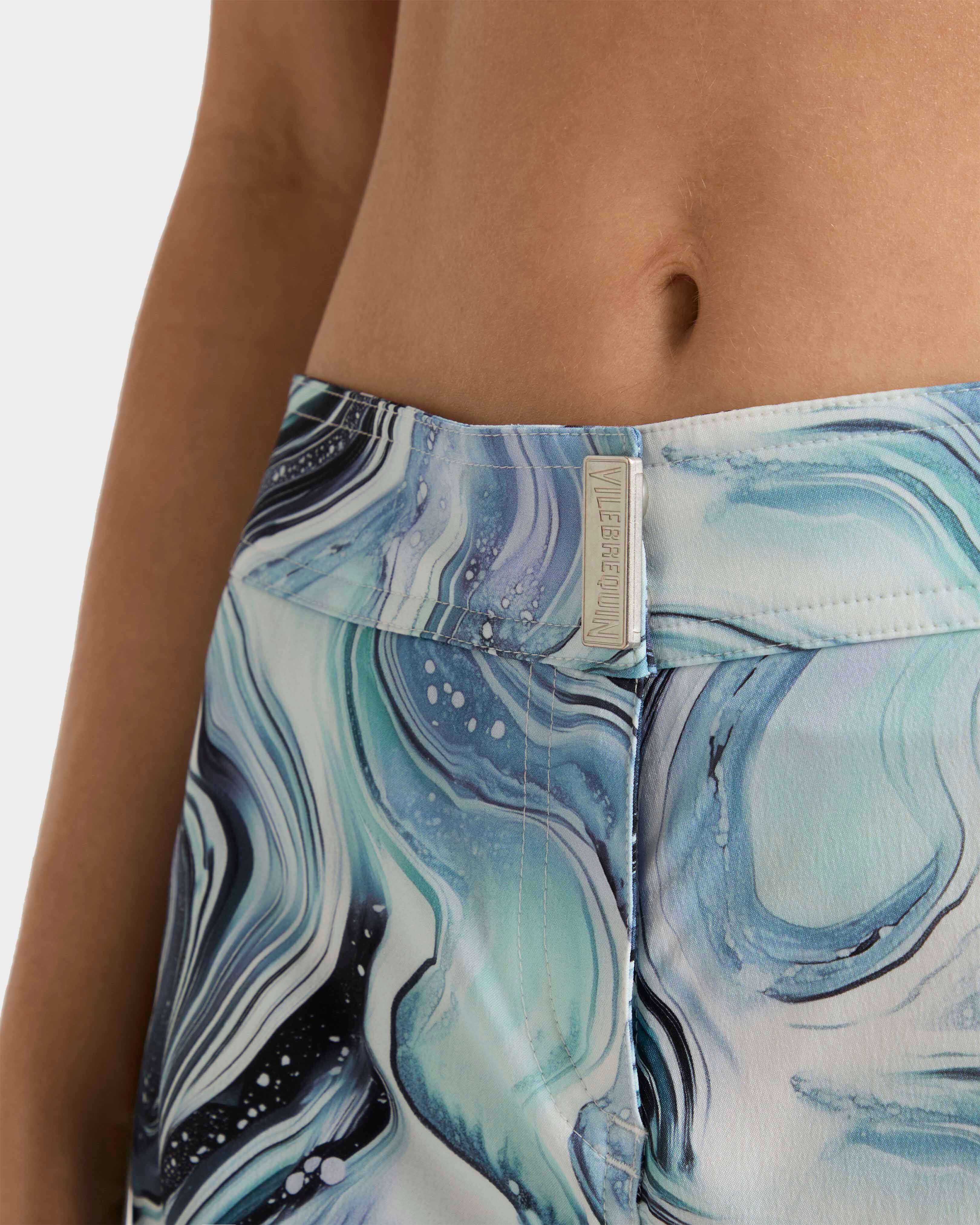 Women Flat belt Stretch Swim Shorts Marble WHITE supp1 view