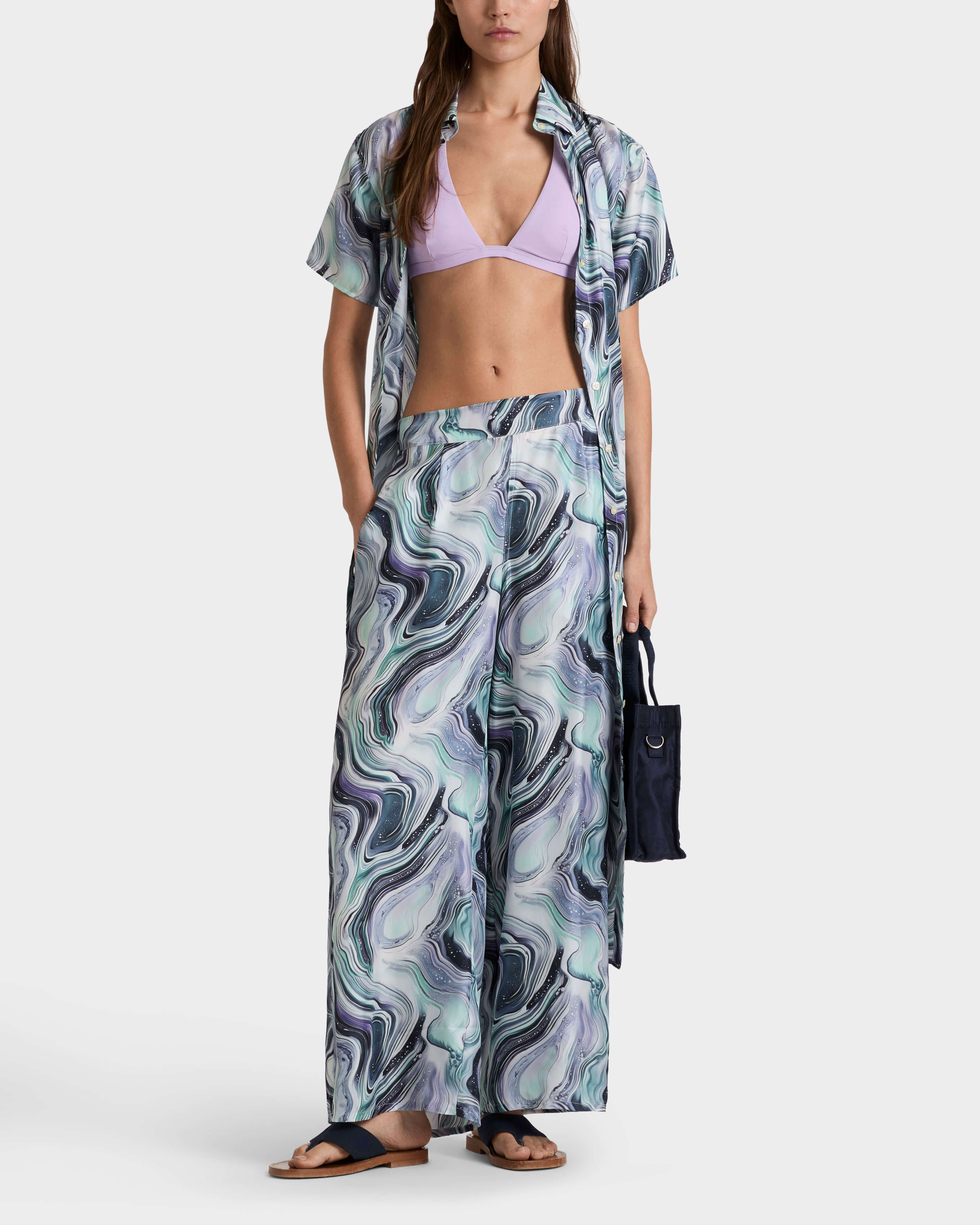 Women Wide-Leg Silk Pants Marble WHITE supp1 view