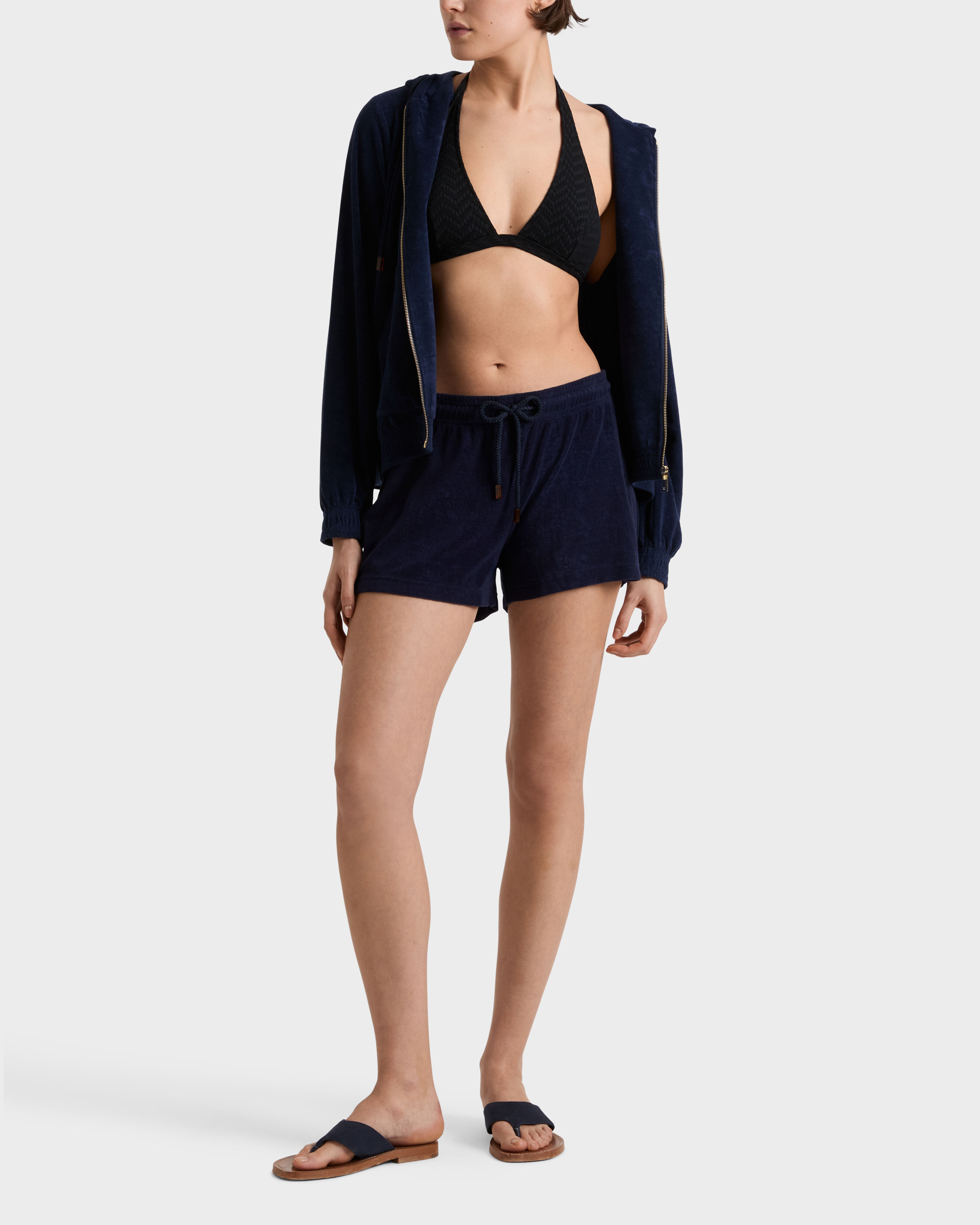 Women Terry Shorts Solid NAVY frontworn view