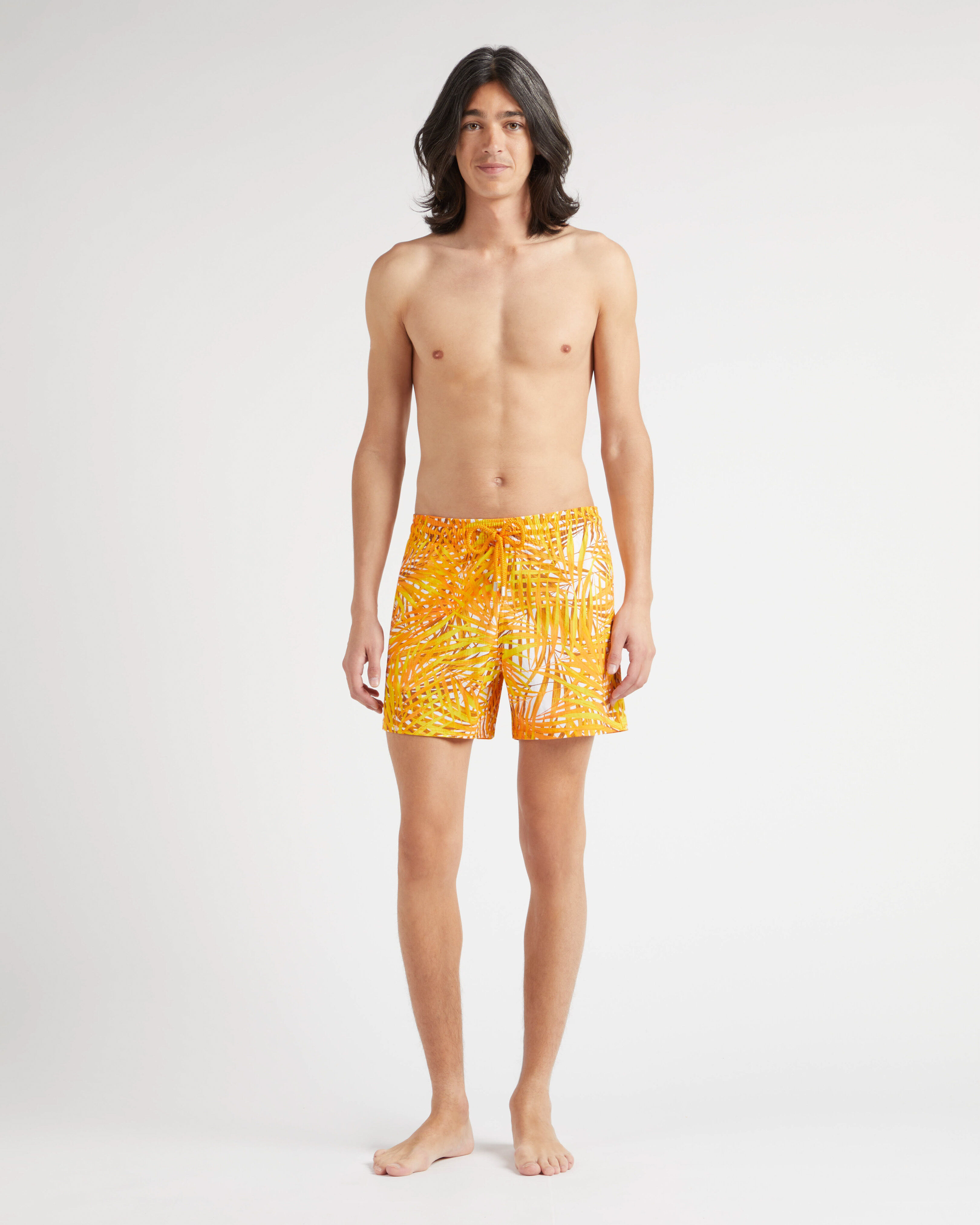 Men Stretch Short Swim Shorts Palm Leaves MANGO frontworn view