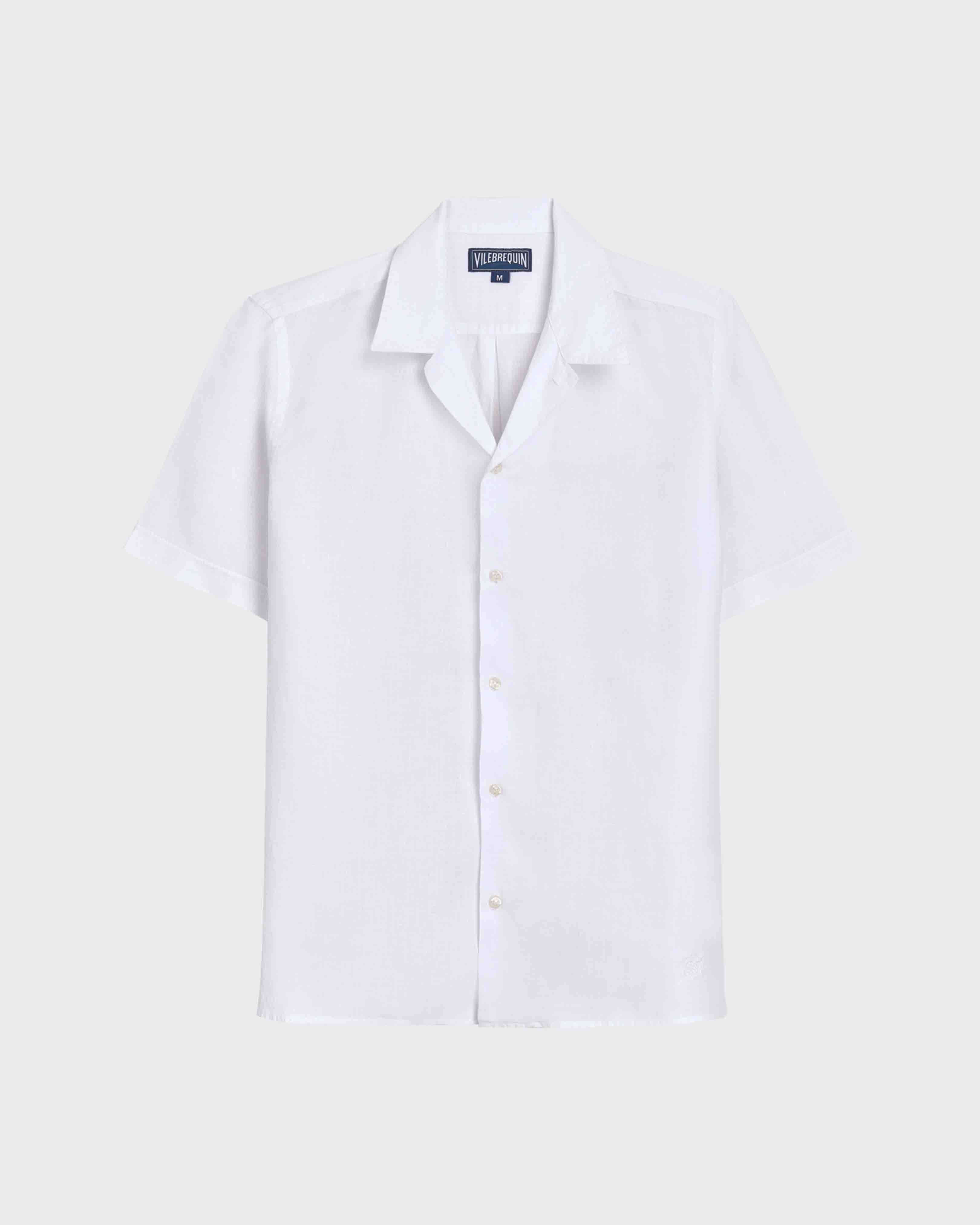 Men Bowling Linen Shirt Solid WHITE front view