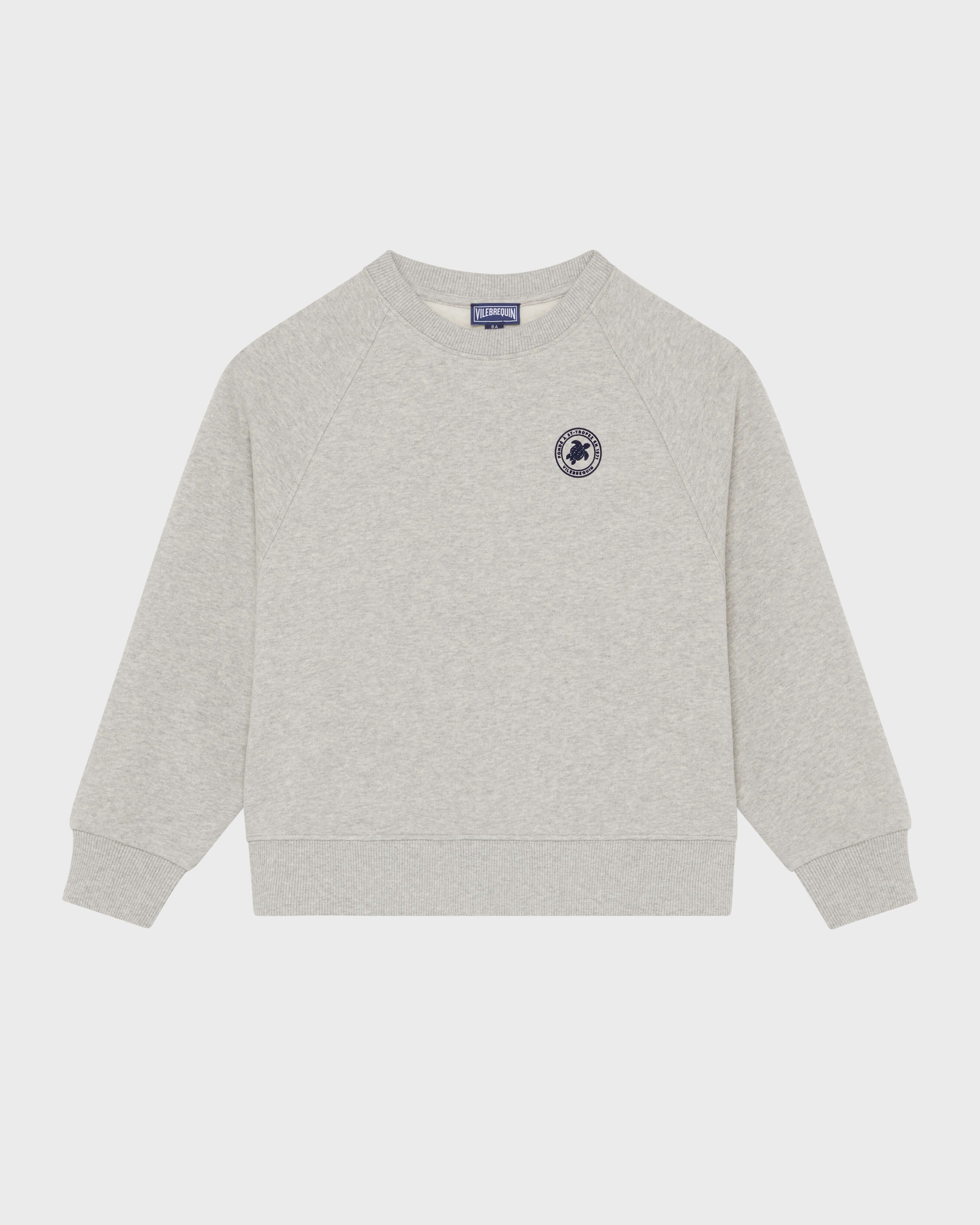 Boys Crewneck Cotton Sweatshirt Rubber Logo HEATHER GREY front view