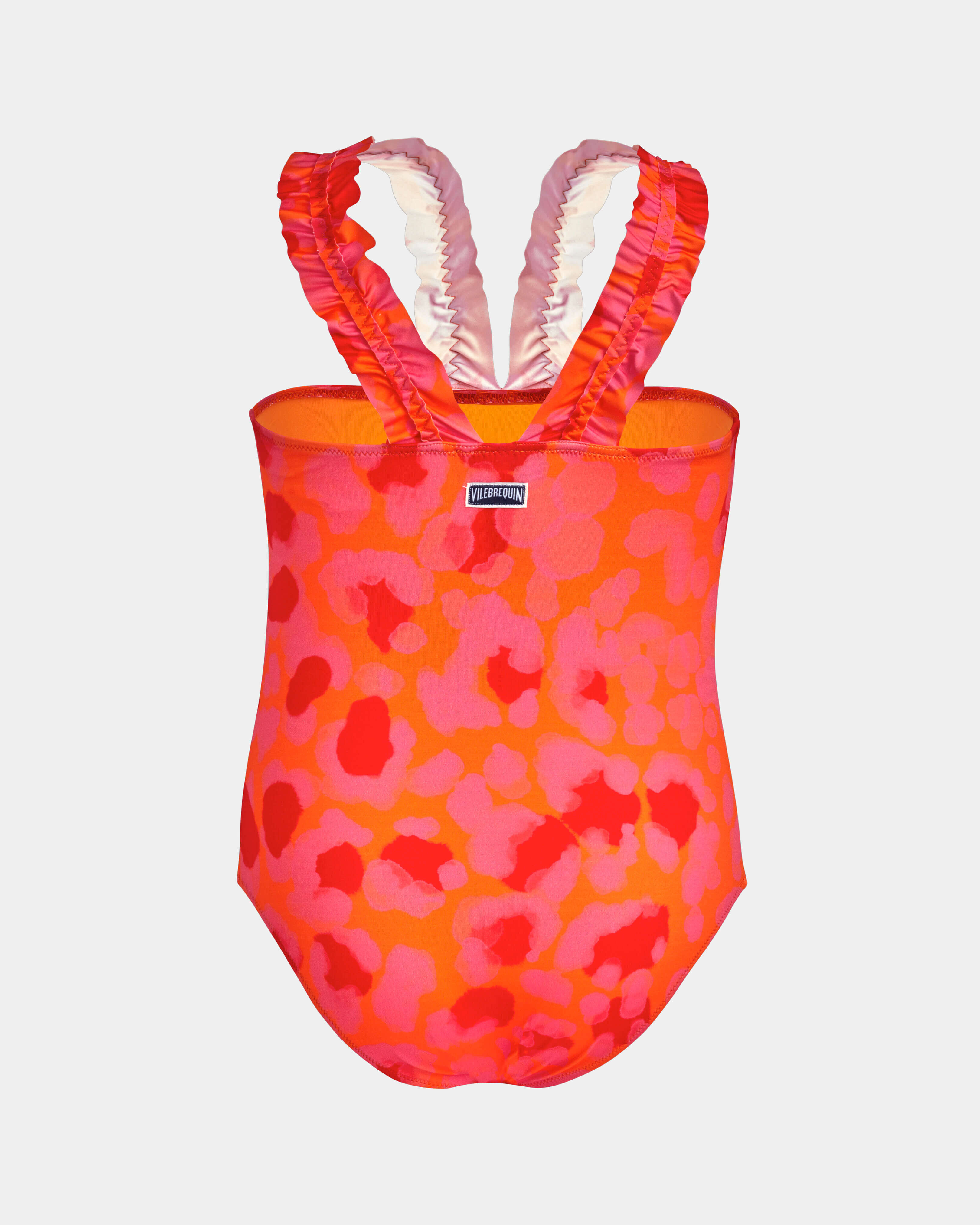 Bañador de una sola pieza con volante y estampado New Leopard para niña ALBARICOQUE back view