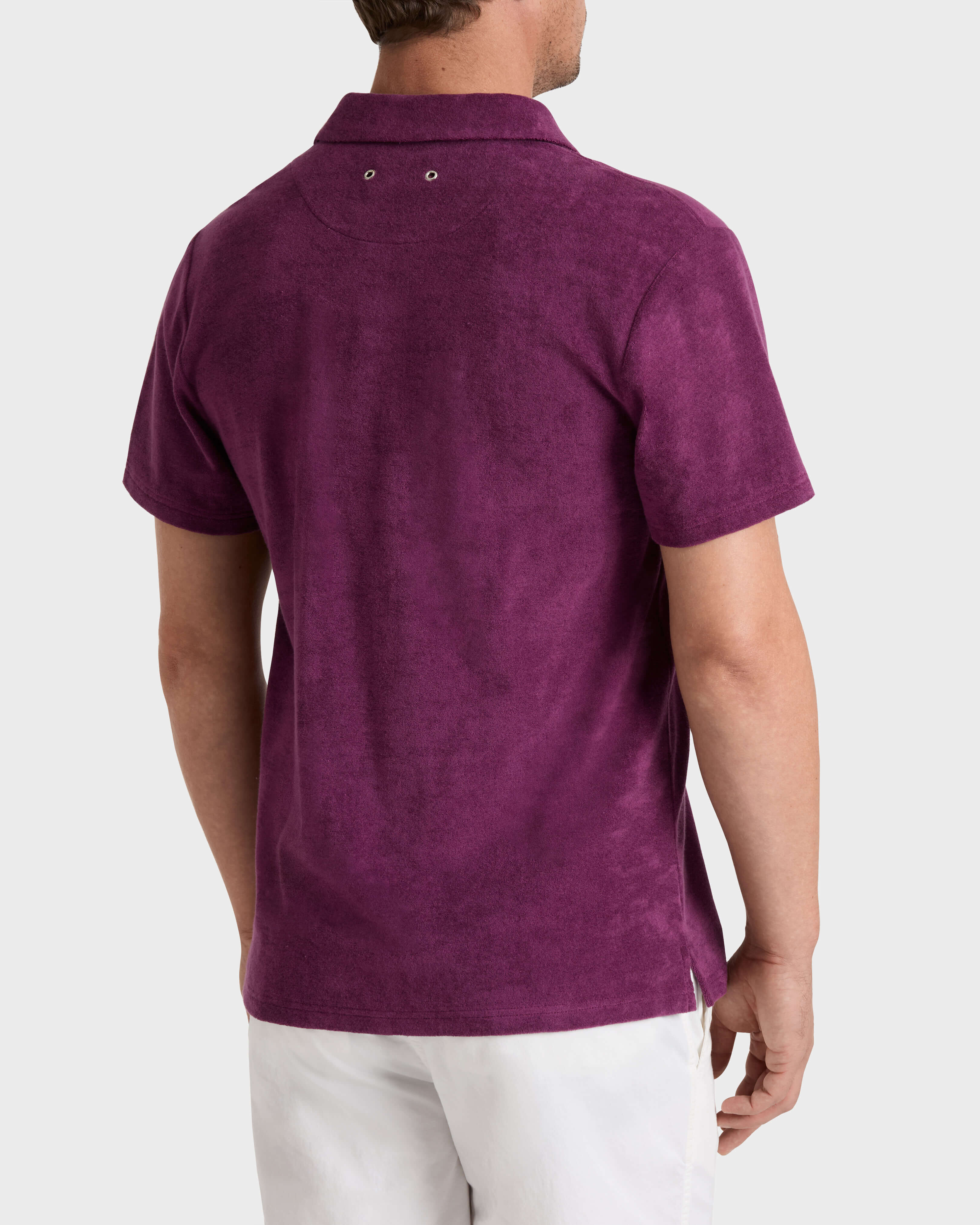 Camisa de bolos de tejido terry de color liso para hombre KERALA backworn view