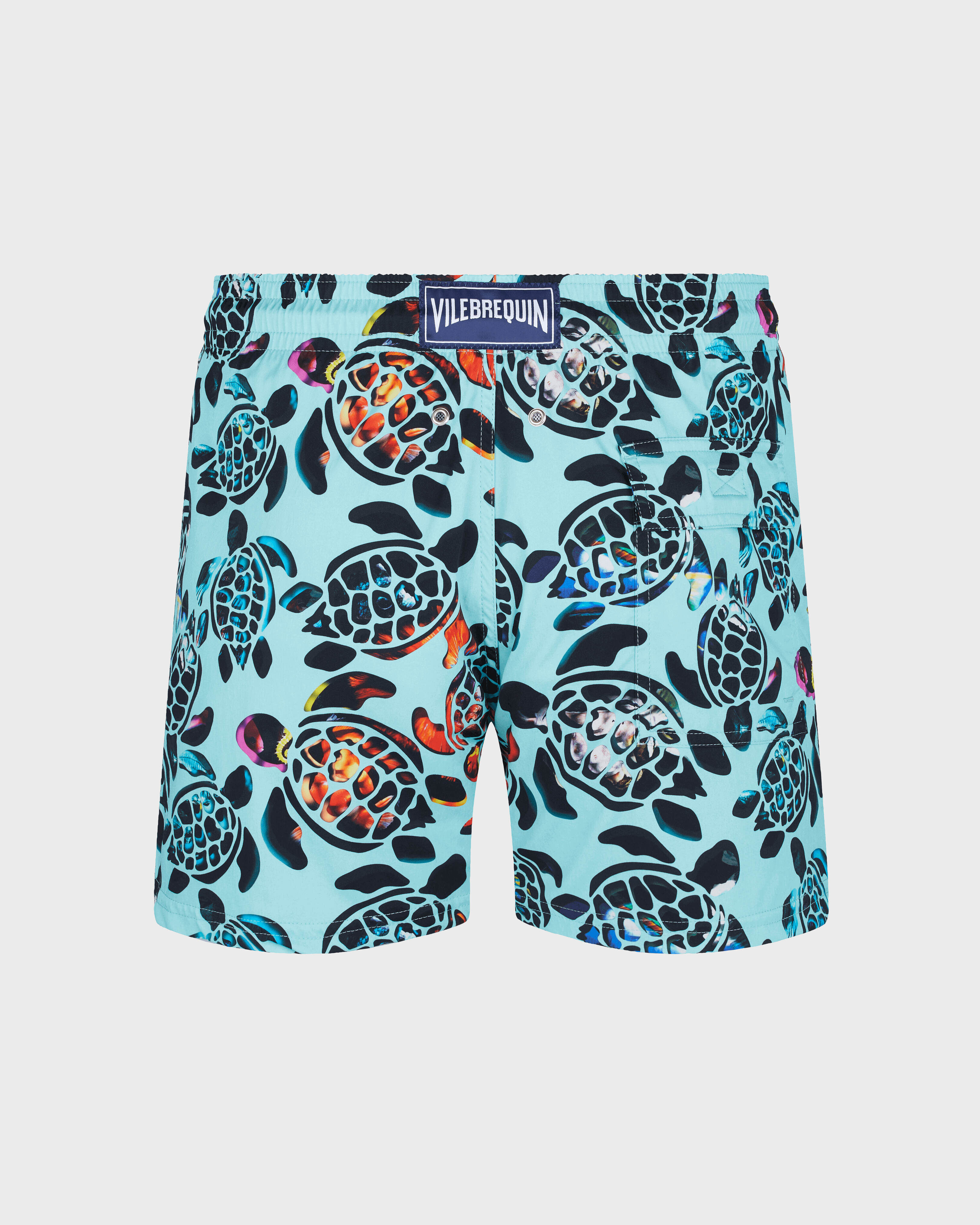 Men Stretch Short Swim Shorts Screen Turtles LAGOON back view
