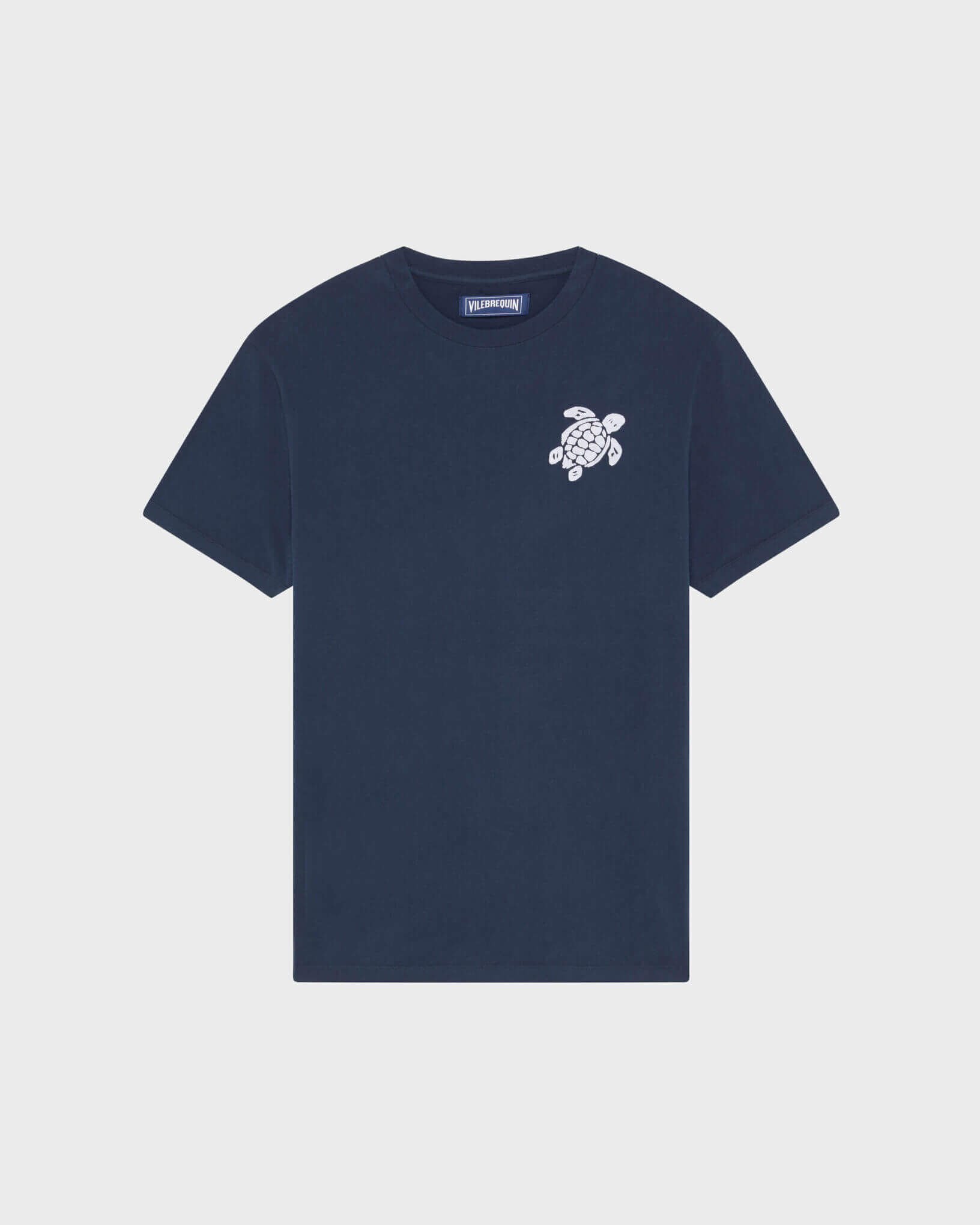 Men Organic Cotton T-shirt Big Turtle Embroidery NAVY front view
