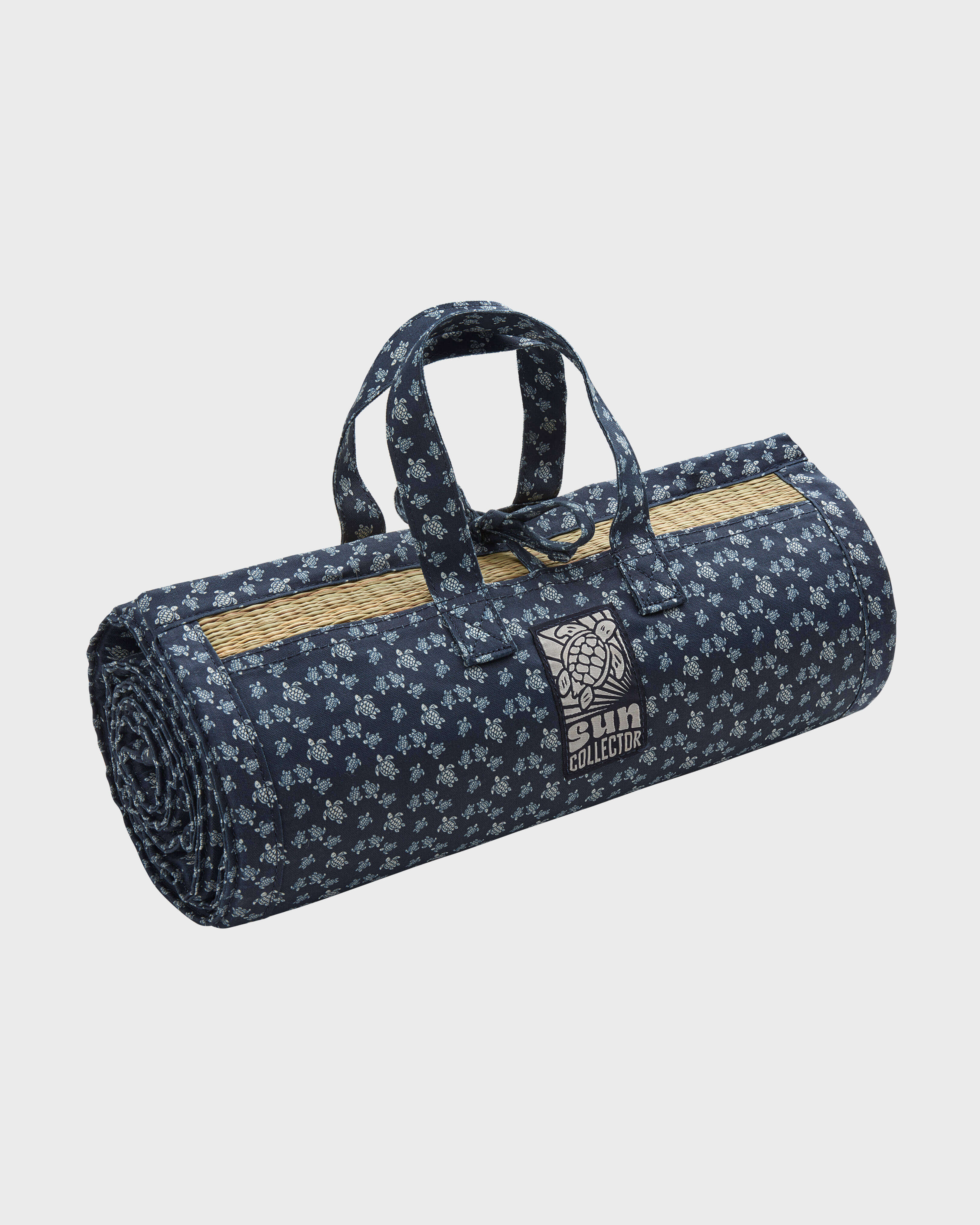 Raffia beach mat Sun Collector NAVY front view
