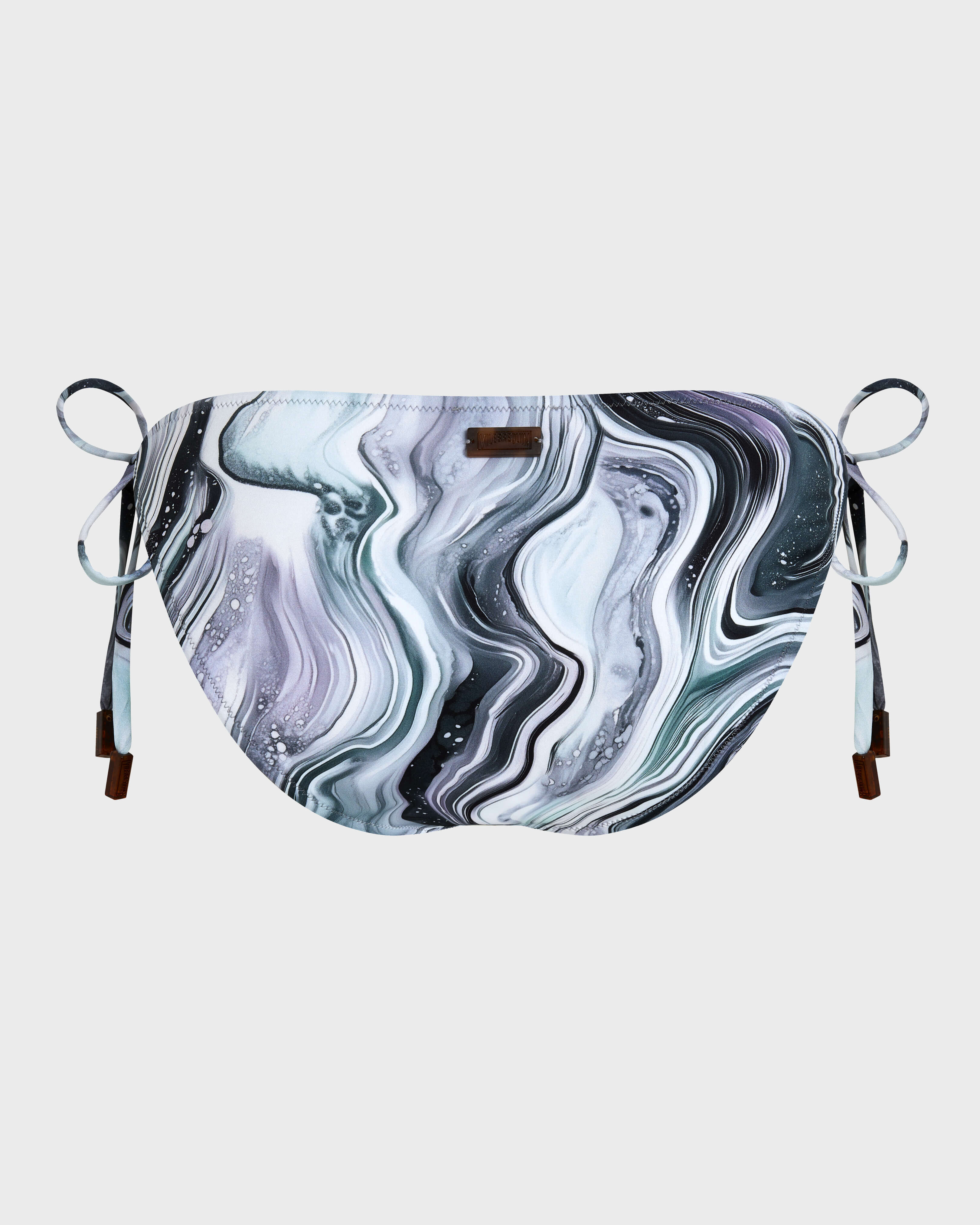 Women Side Tie Bikini Bottom Marble WHITE back view