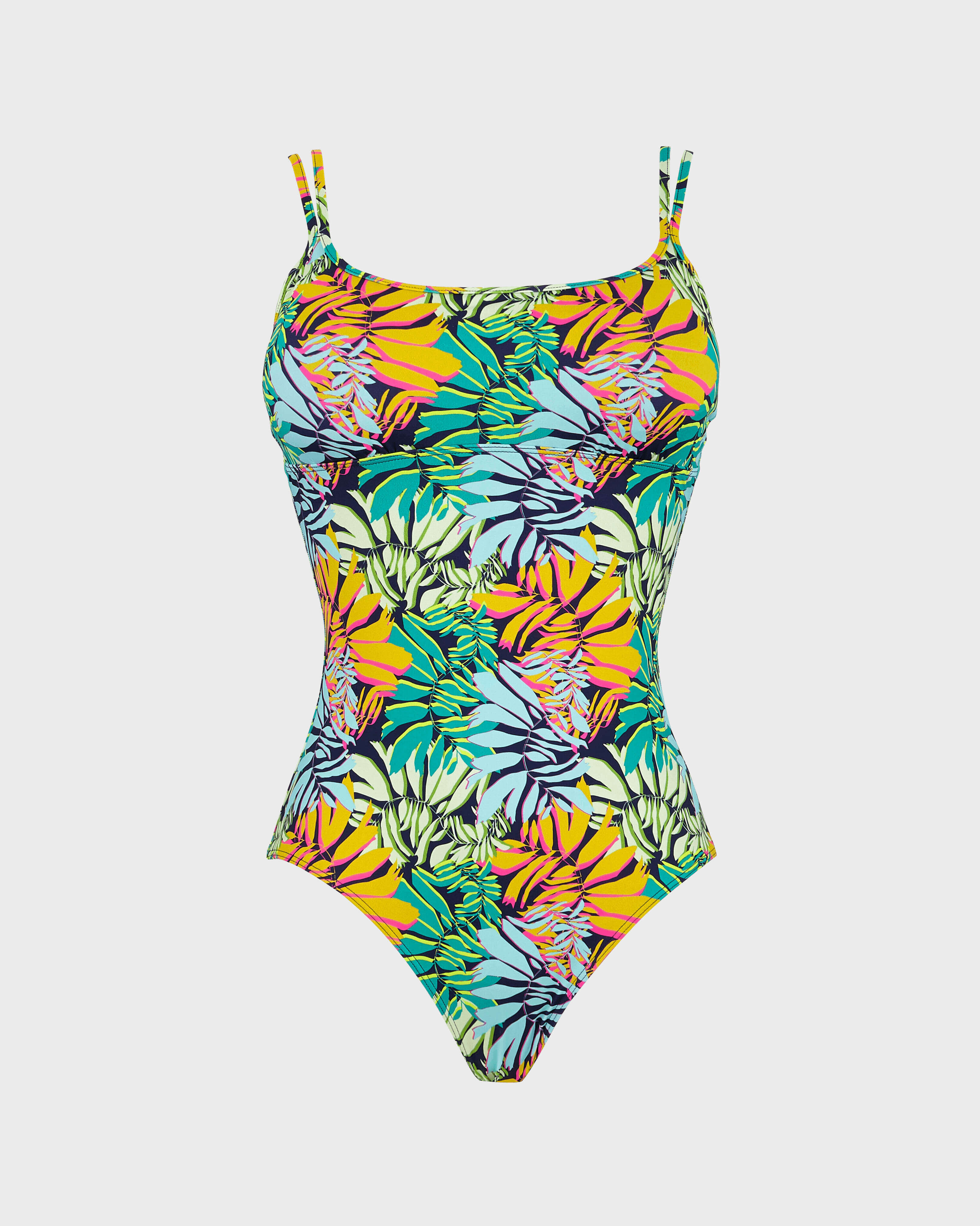 Bañador de una sola pieza con escote redondo con estampado Jungle para mujer MIDNIGHT BLUE front view