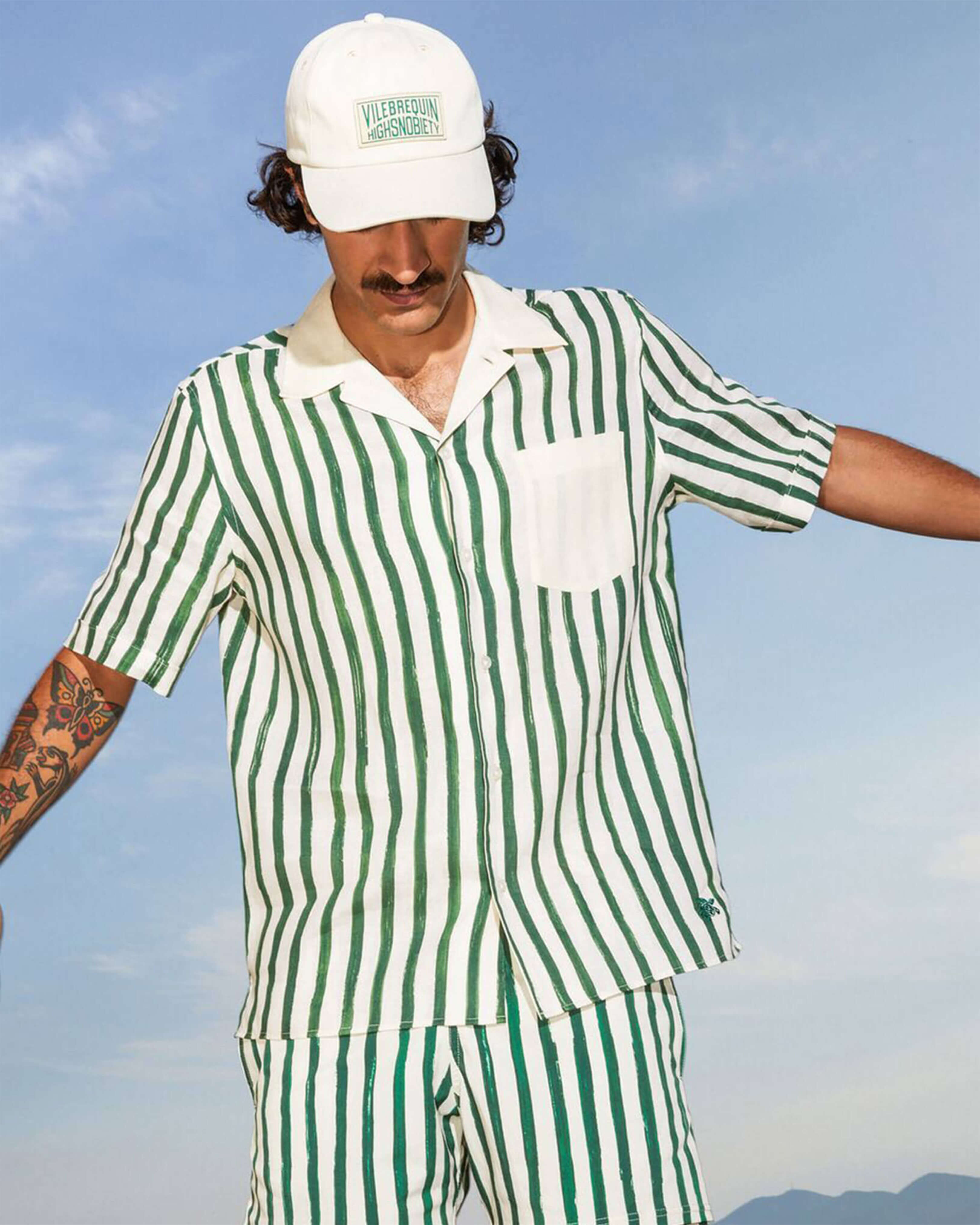 Men Linen Bowling Shirt HS Stripes - Vilebrequin x Highsnobiety GARDEN override view