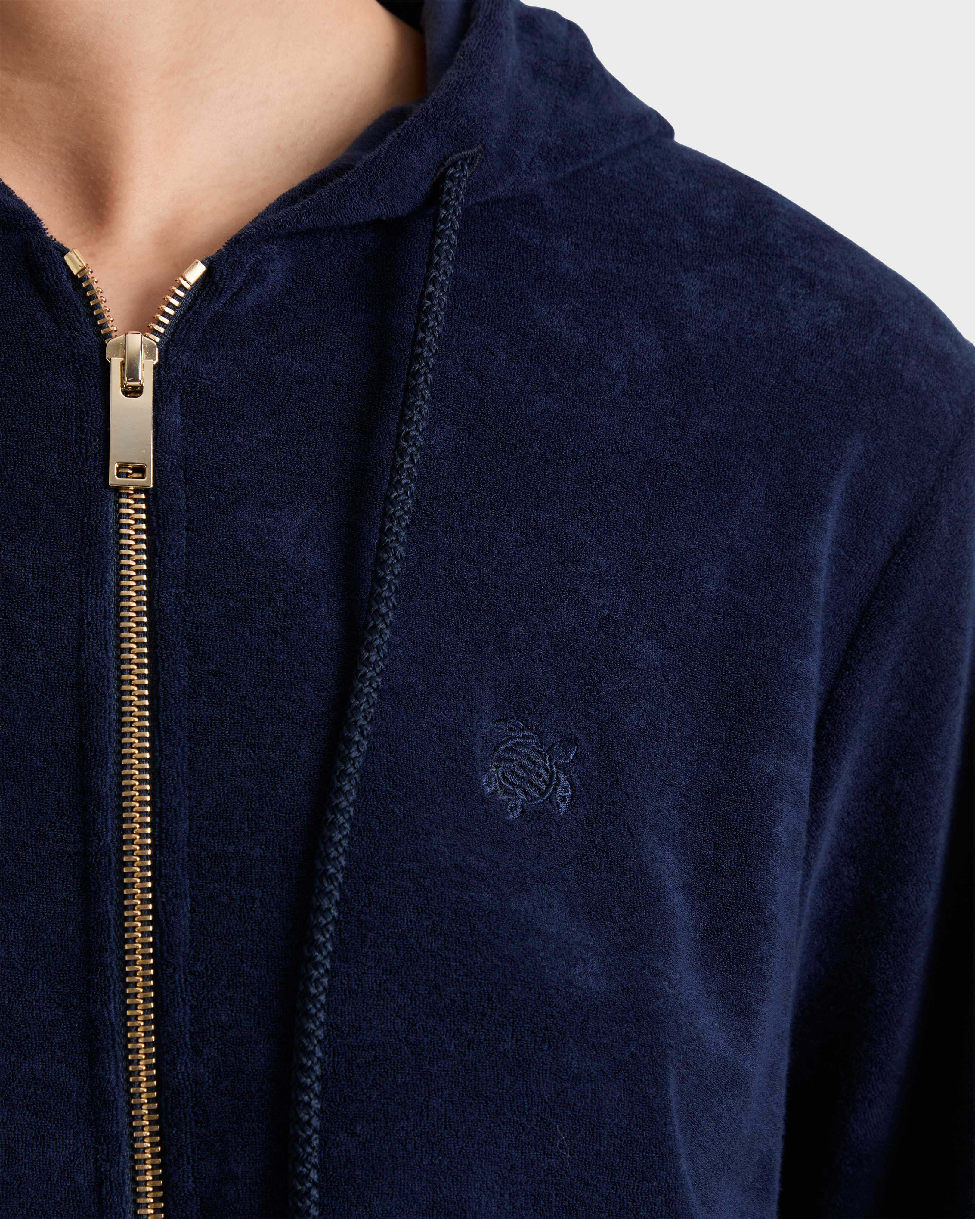 Solid Frottee-Kapuzenjacke mit Reißverschluss für Damen MARINEBLAU supp1 view