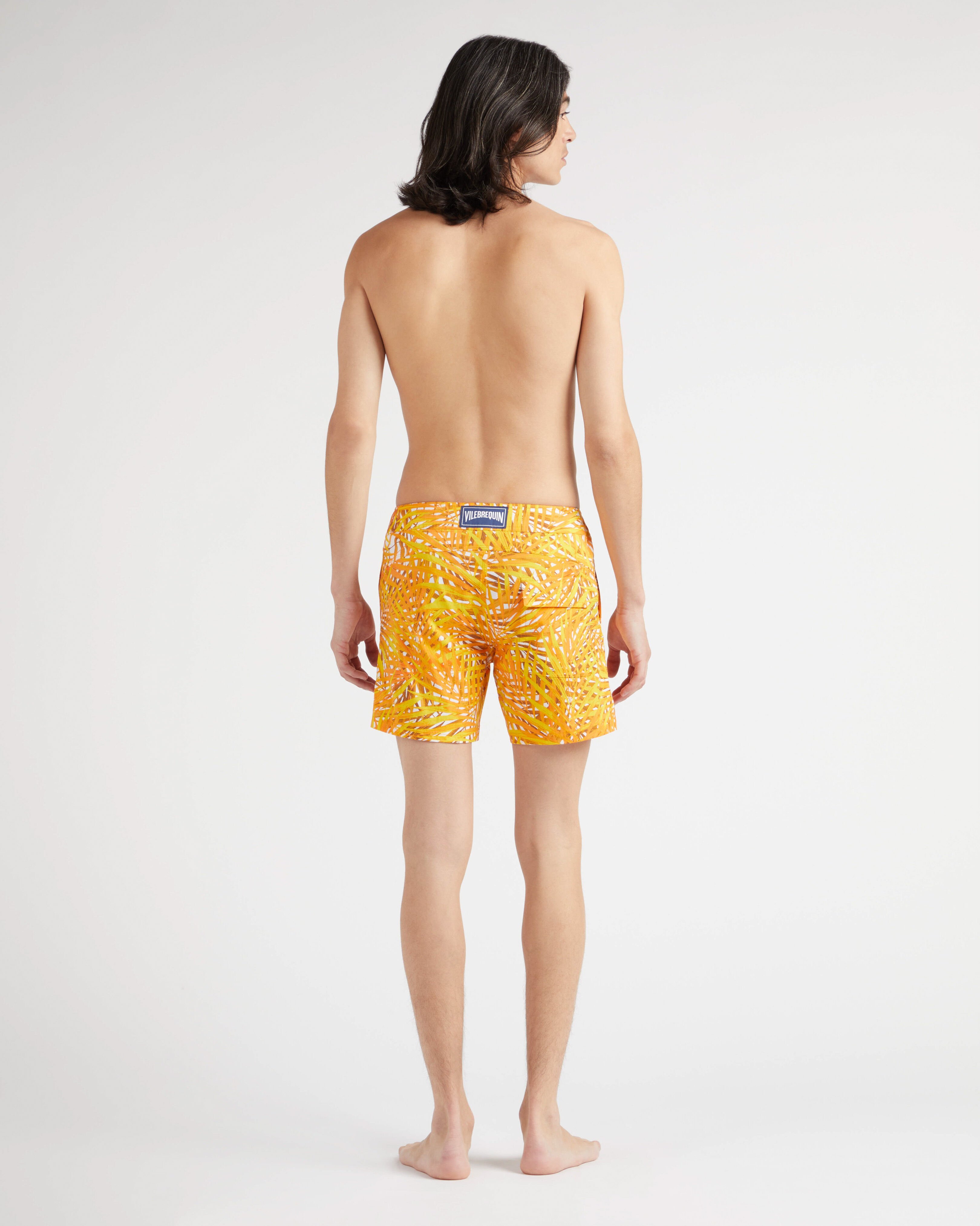 Men Stretch Short Swim Shorts Flat Belt Palm Leaves MANGO backworn view