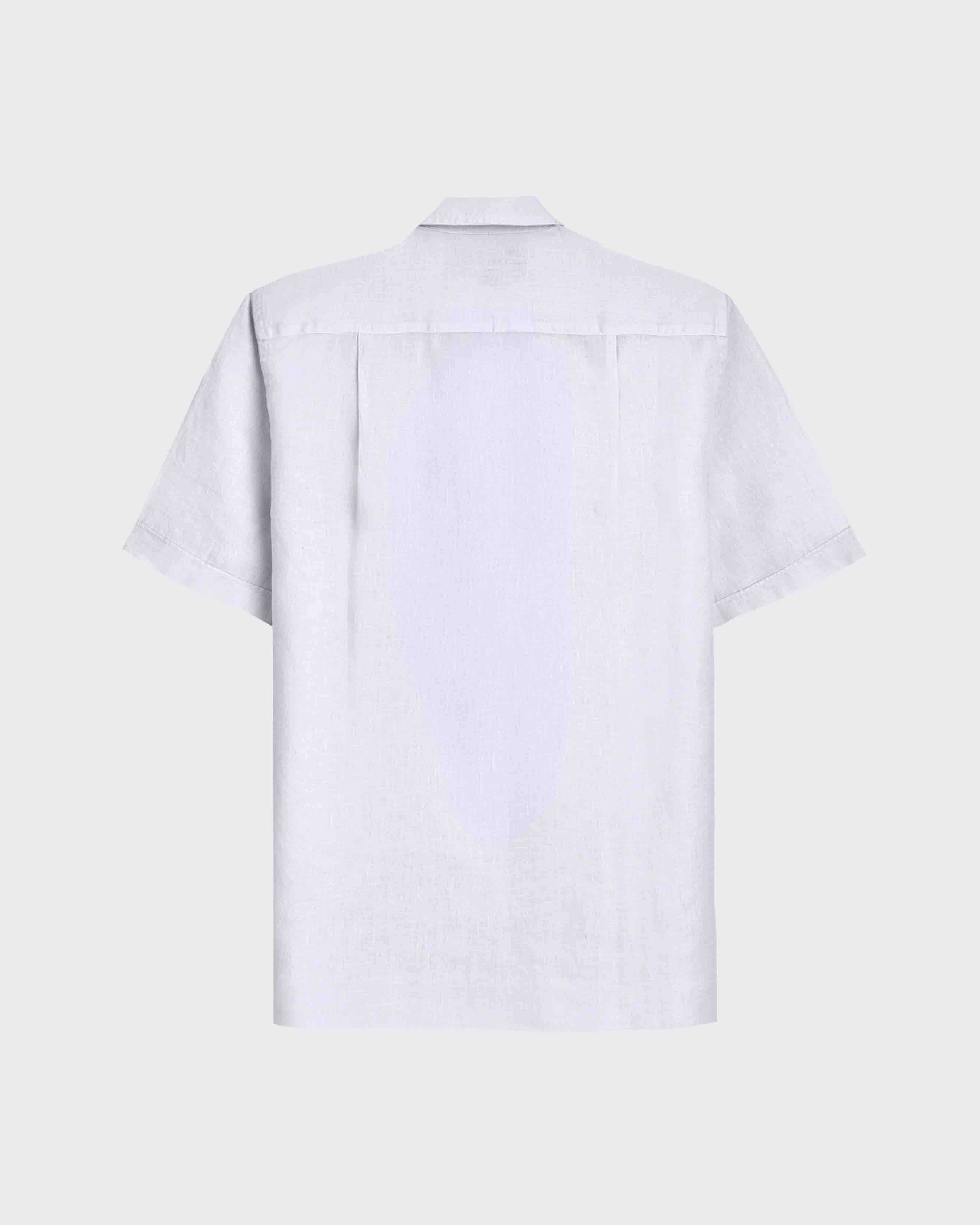 Men Bowling Linen Shirt Solid WHITE back view