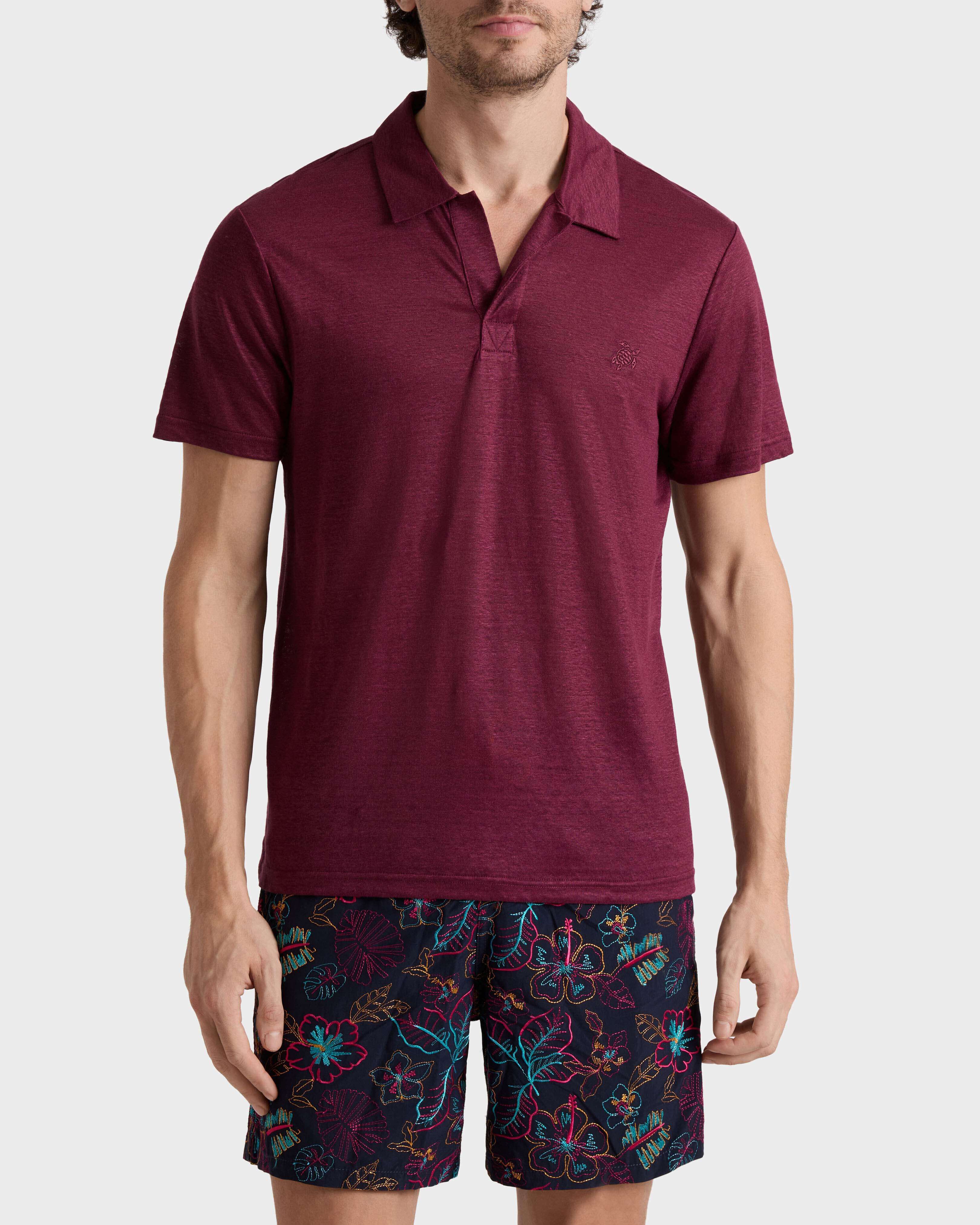 Polo en jersey de lin homme uni BACCHUS frontworn view