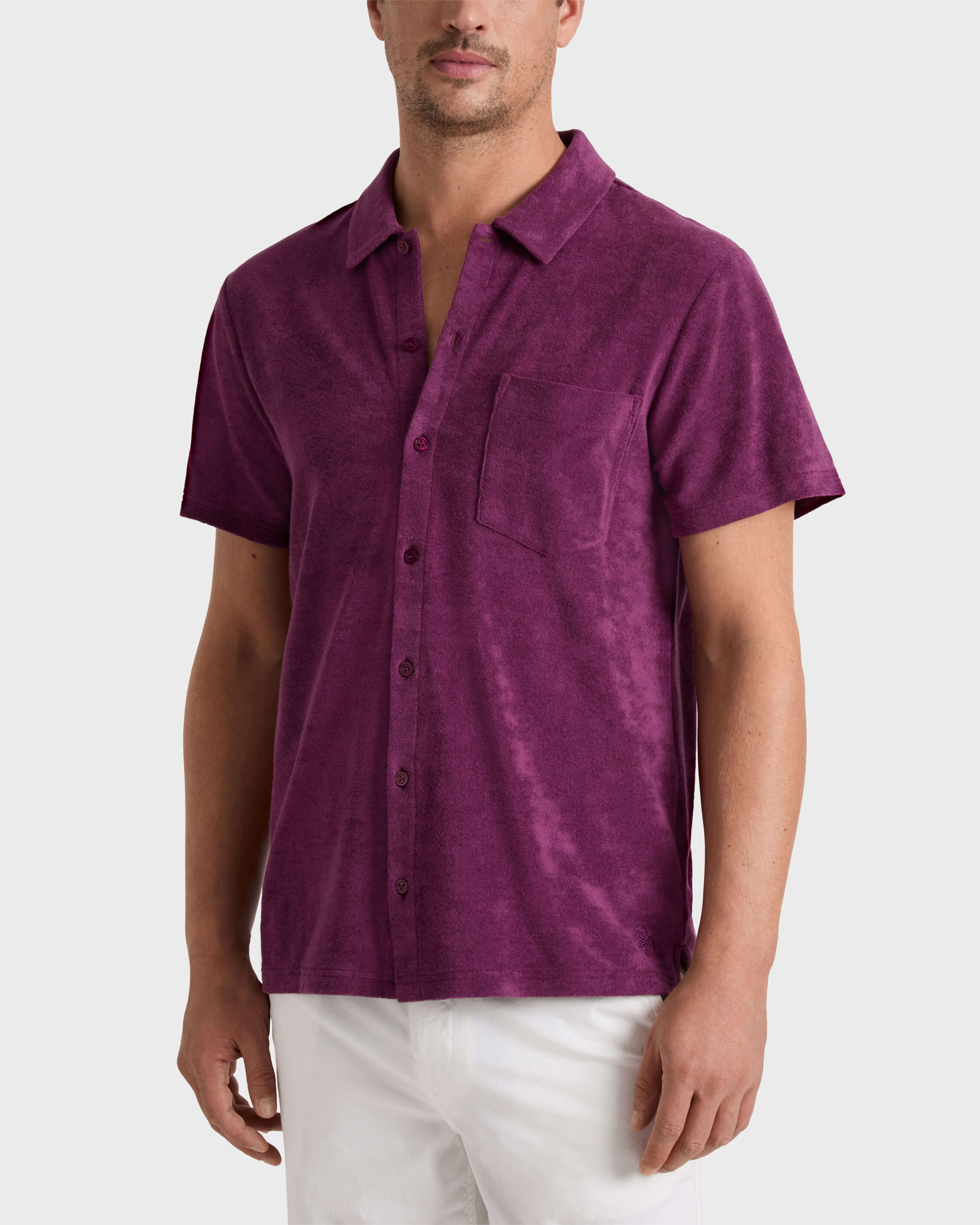 Camisa de bolos de tejido terry de color liso para hombre KERALA frontworn view