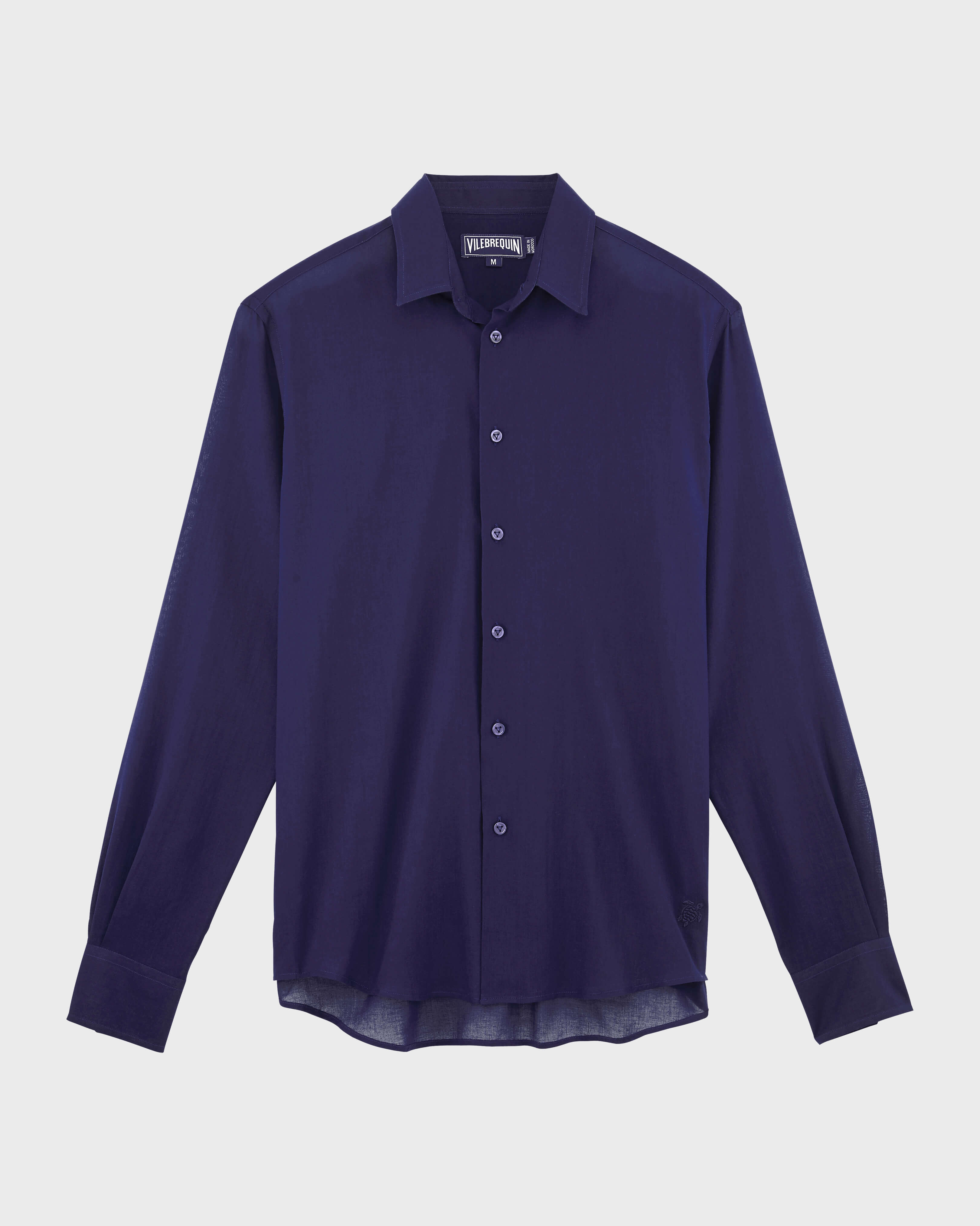 Camisa ligera en gasa de algodón de color liso AZUL MARINO front view