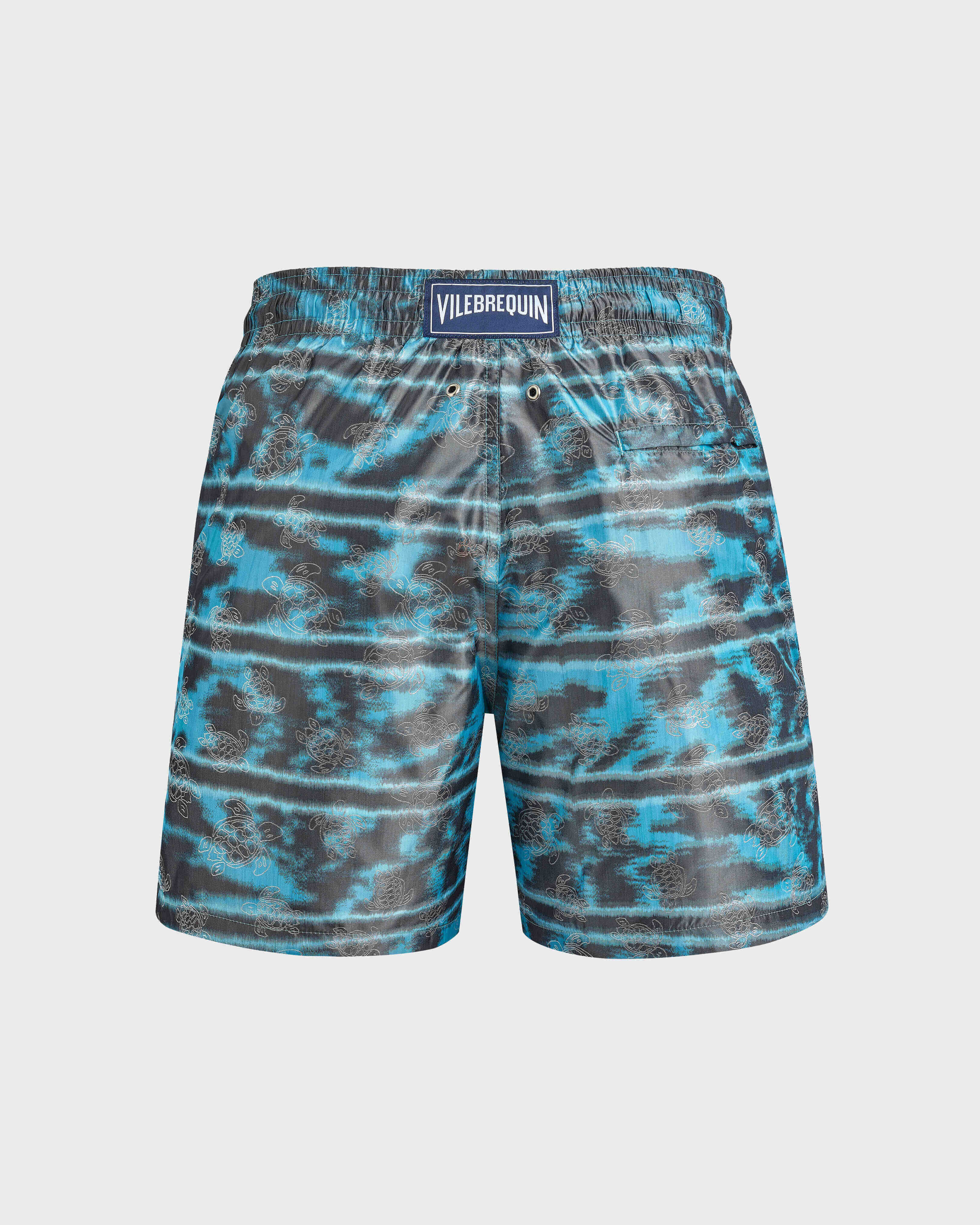 Men Silk Swim Shorts Zebra Stripes - Vilebrequin x Maison BUCOL AZZURRO back view