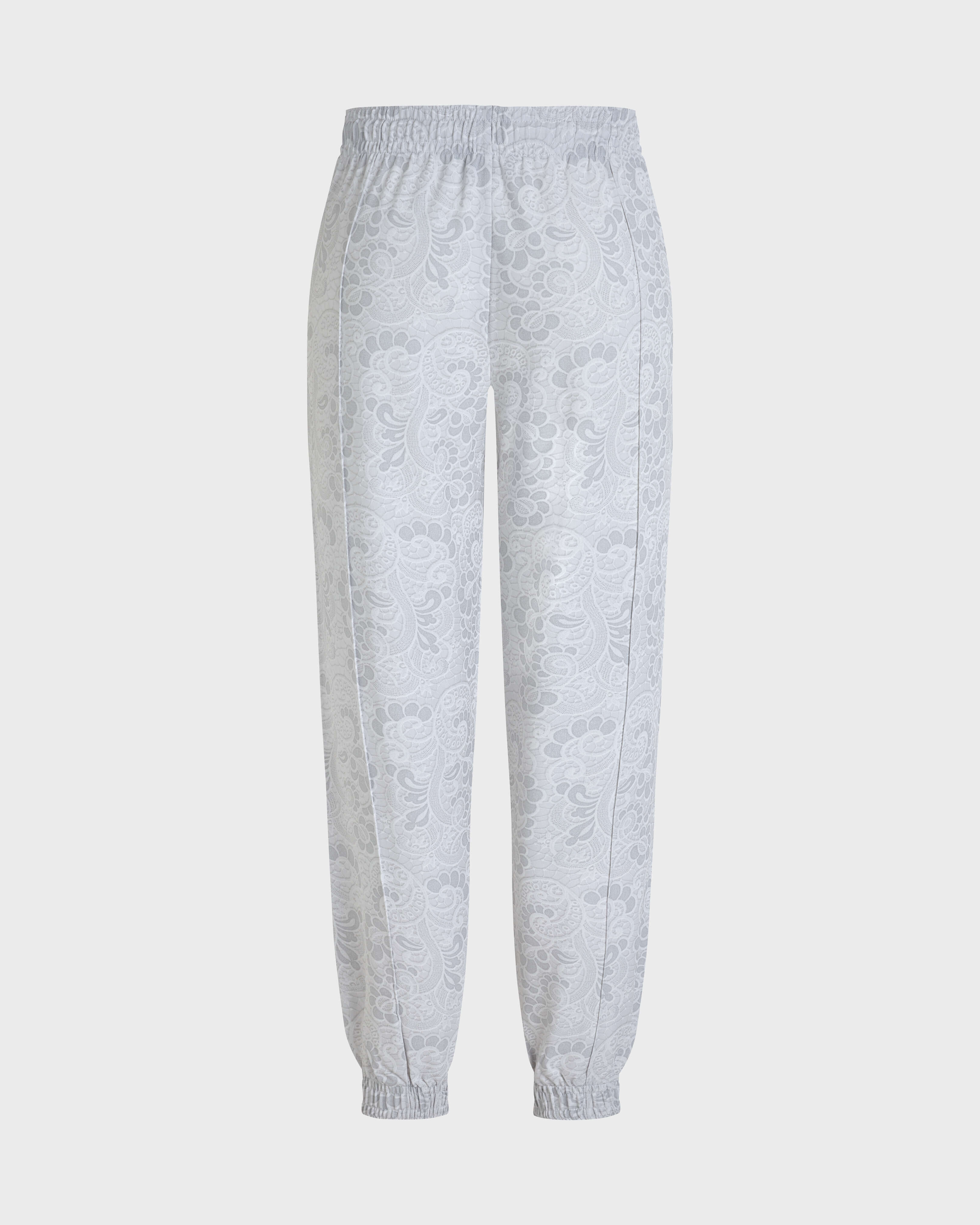 Pantalón en jersey de crepé de viscosa mujer estampado trampantojo guipur - Collection Limited BLANCO back view