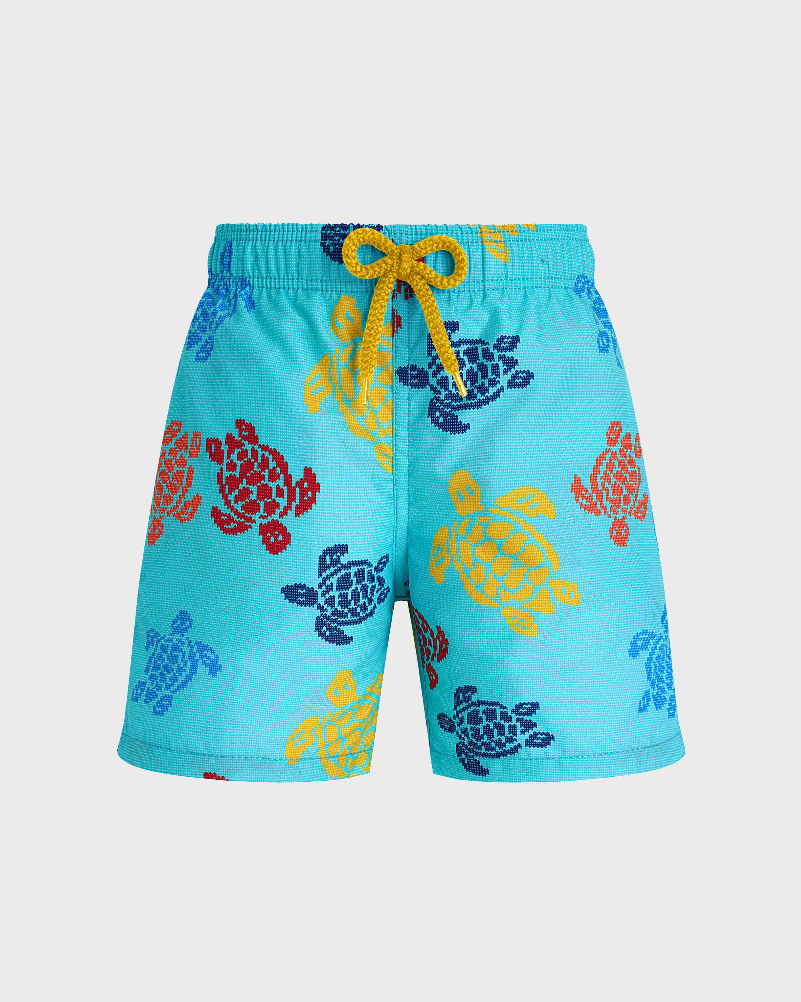 Boys Swim Trunks Ronde des Tortues Tricot - Vilebrequin x Falke LAZULII BLUE front view