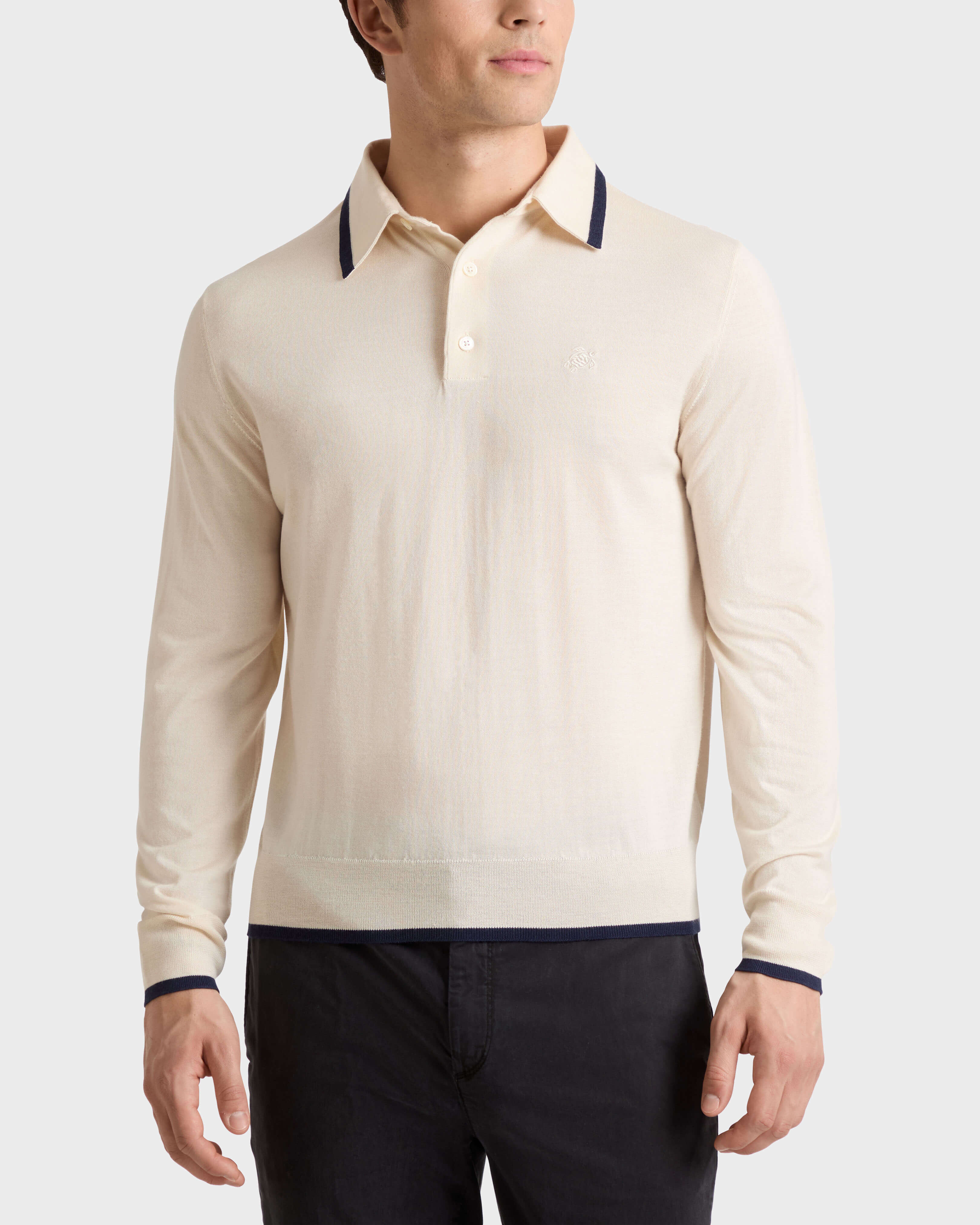 Jersey de lana merina, cachemir y seda de cuello redondo para hombre BRUME frontworn view