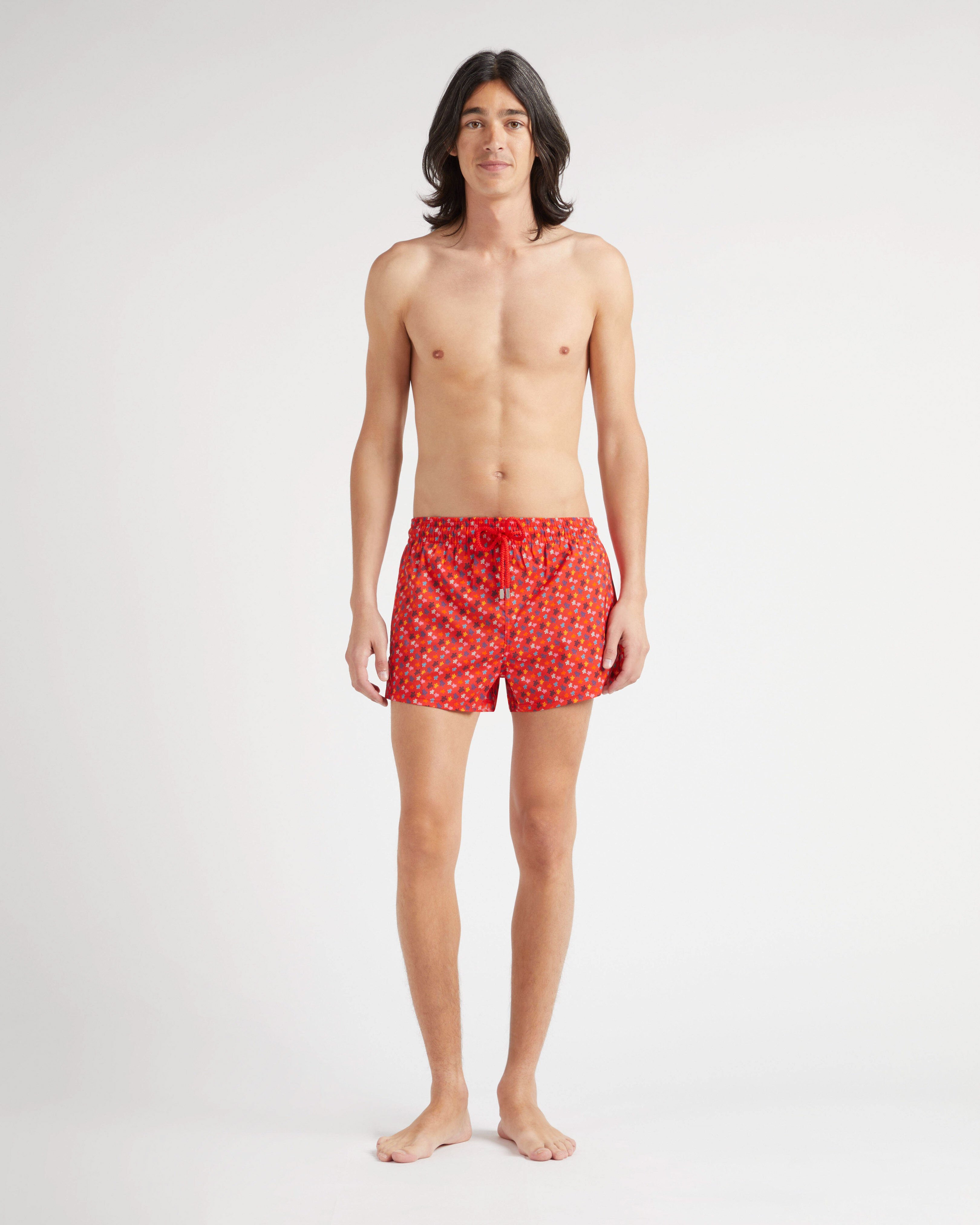 Men Short Swim Shorts Micro Ronde Des Tortues Rainbow POPPY RED frontworn view