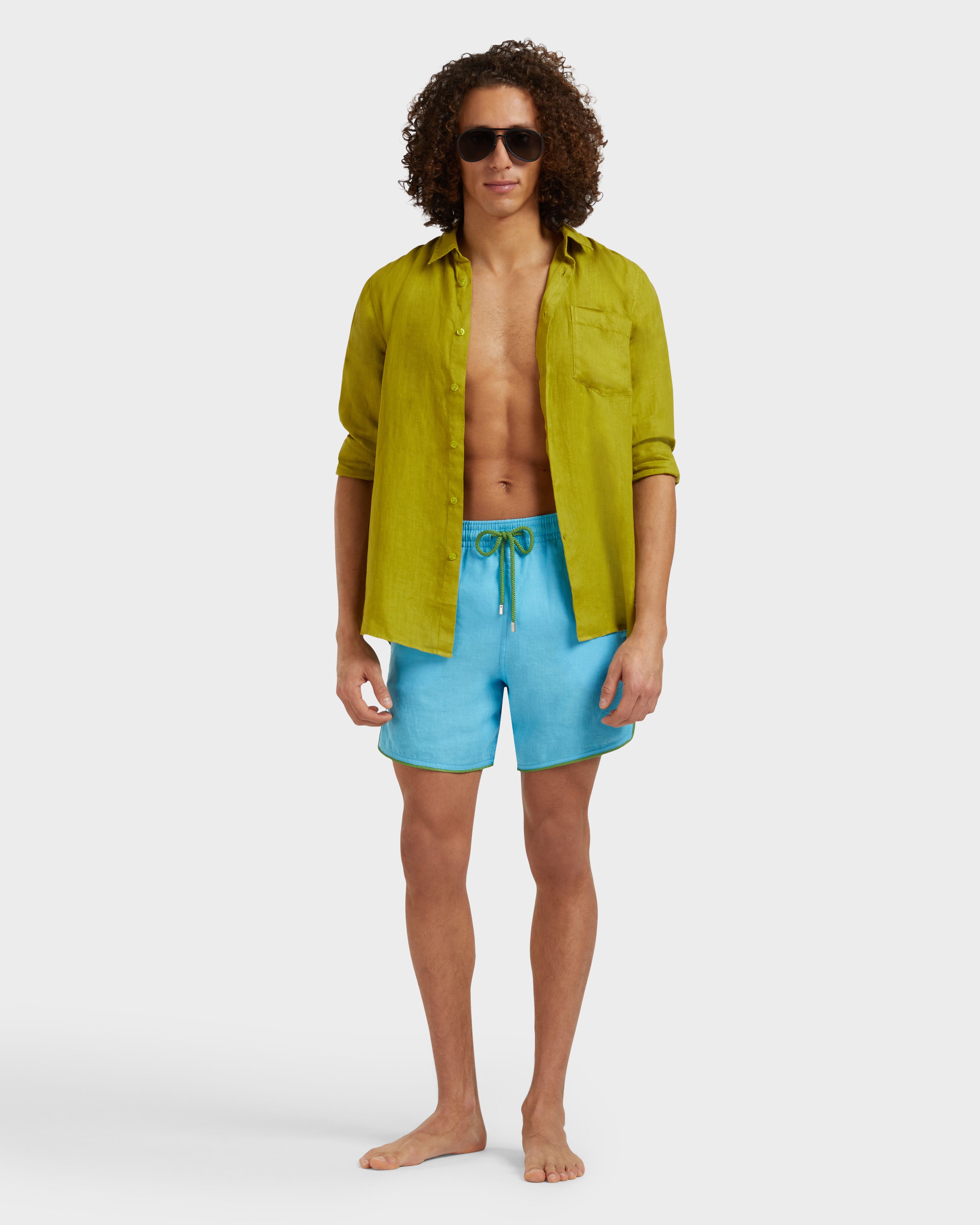 Men Linen Swim Shorts Solid BLUE TOPAZ supp1 view